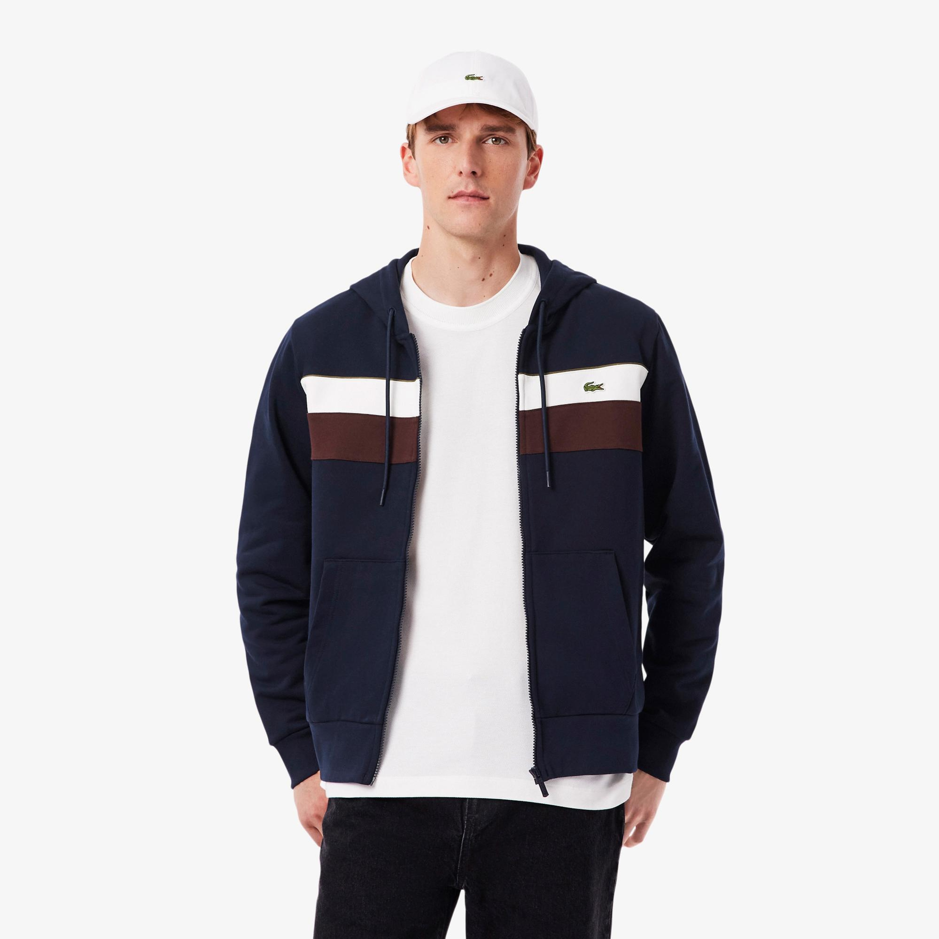 Lacoste Erkek Classic Fit Kapüşonlu Renk Bloklu Lacivert Sweatshirt