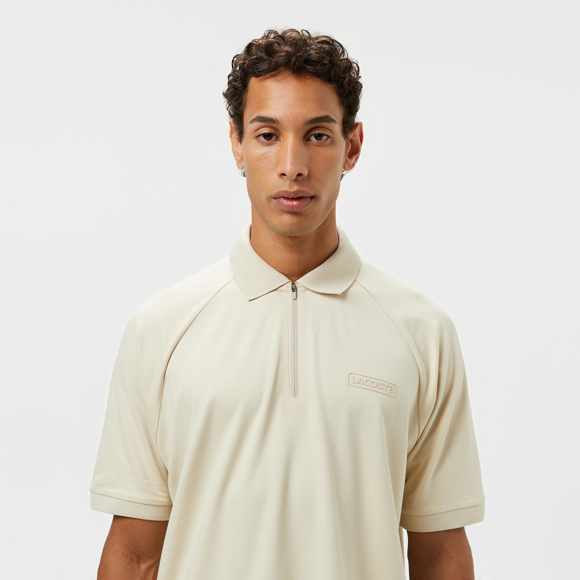 Lacoste Erkek Oversize Fit Yarım Fermuarlı Bej Polo