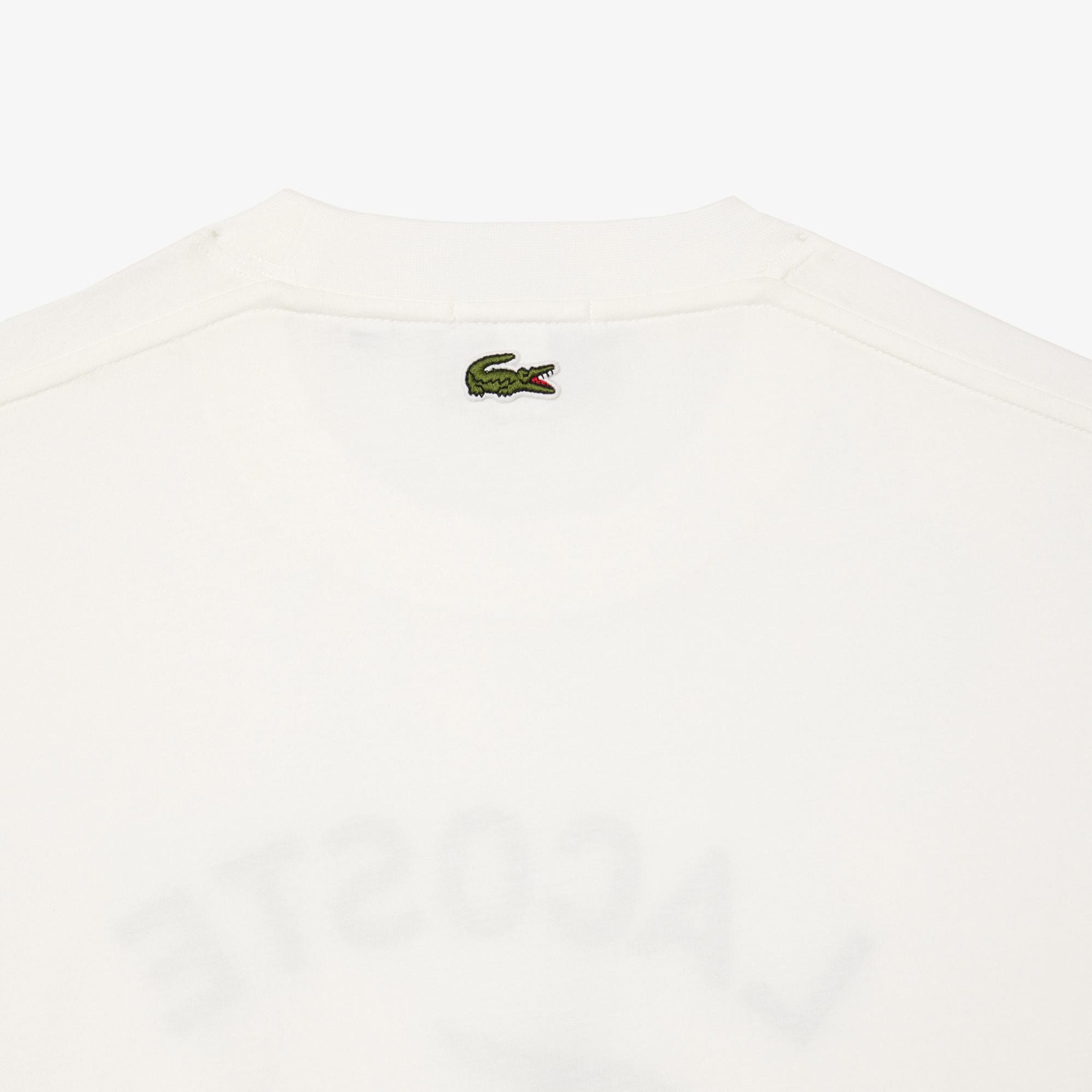 Lacoste Unisex Classic Fit Bisiklet Yaka Baskılı Beyaz T-Shirt