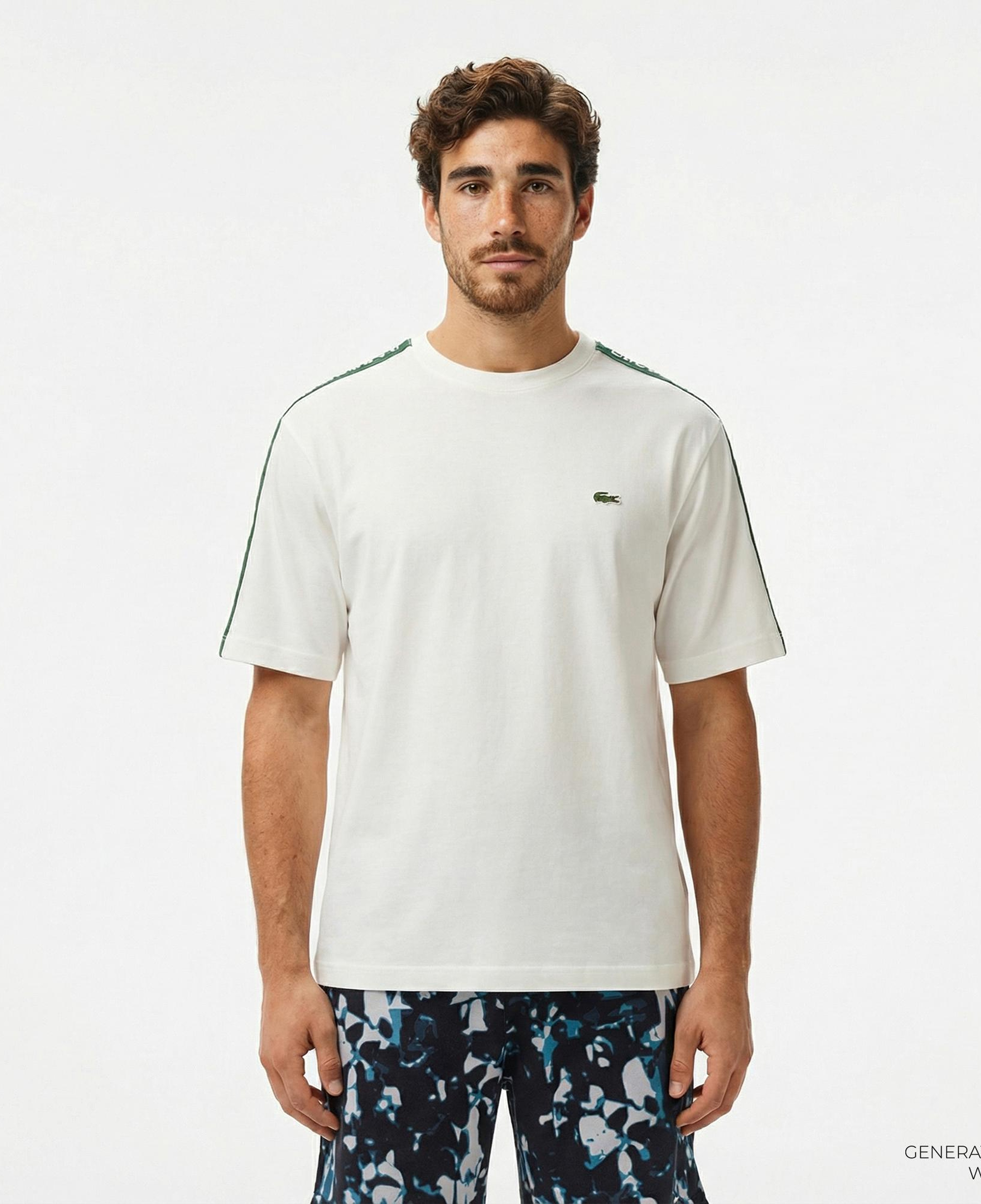 Lacoste Erkek Relaxed Fit Bisiklet Yaka Baskılı Beyaz T-Shirt