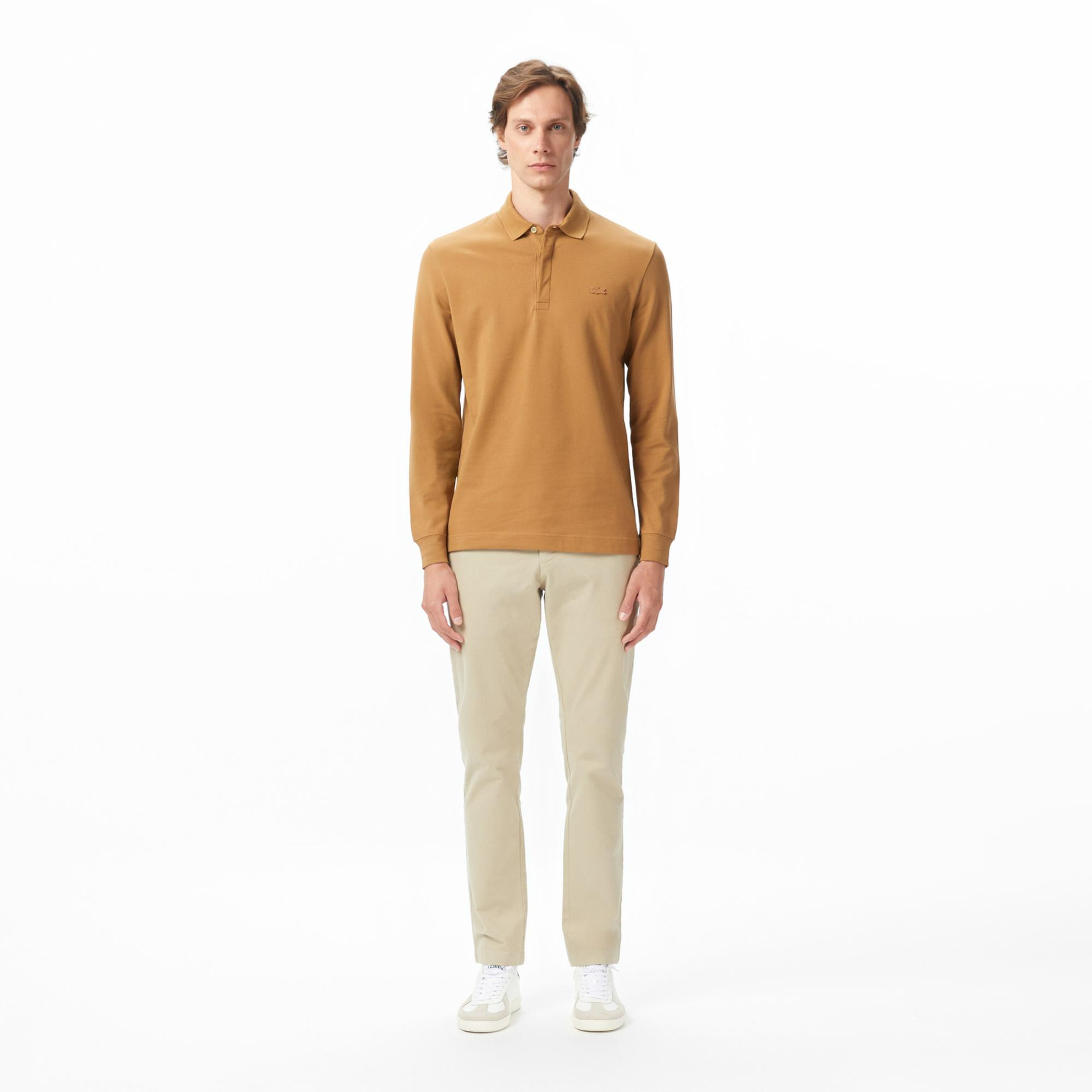 Lacoste Paris Erkek Regular Fit Uzun Kollu Açık Kahverengi Polo