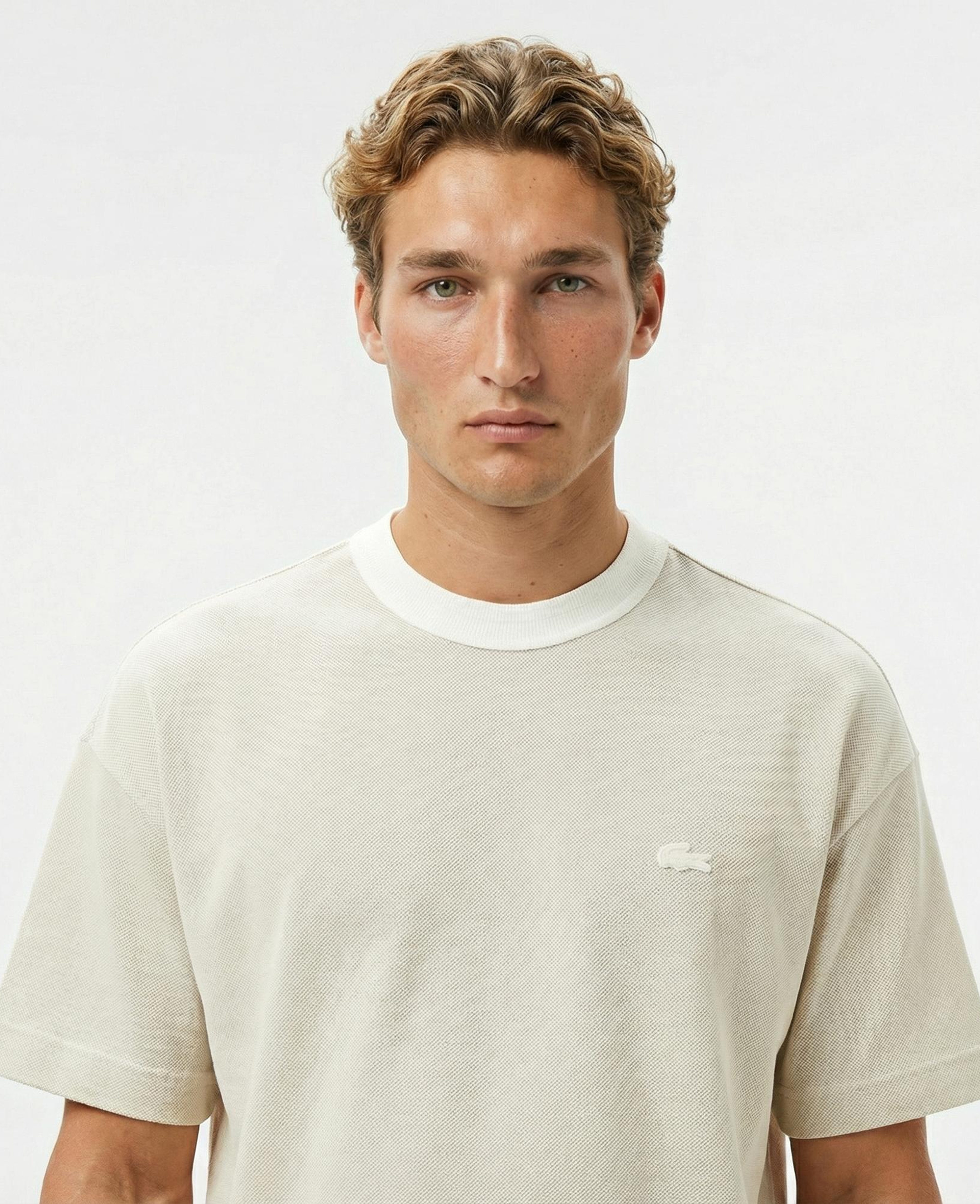 Lacoste Erkek Oversize Fit Bisiklet Yaka Krem T-Shirt