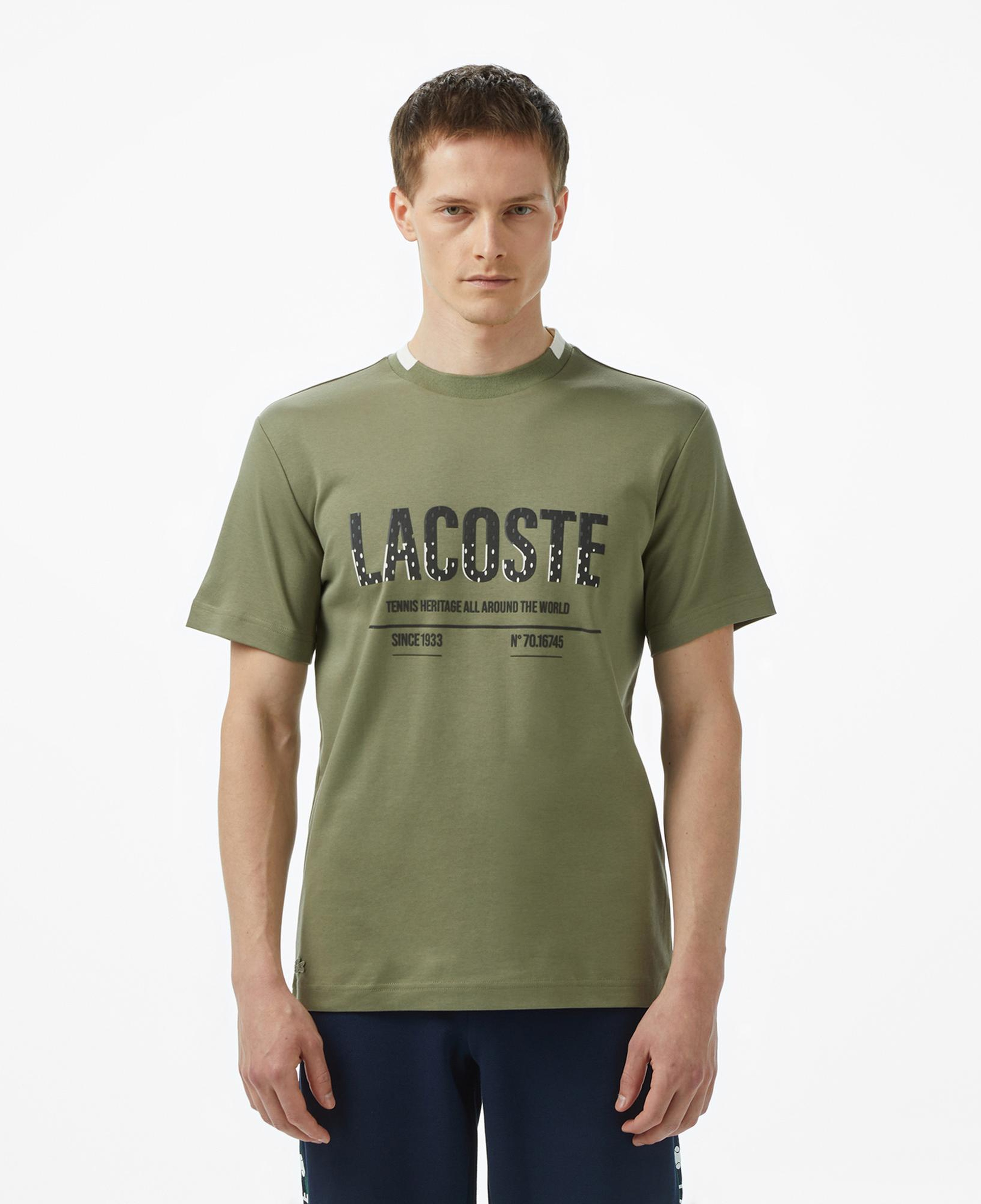 Lacoste Erkek Slim Fit Bisiklet Yaka Baskılı Haki T-Shirt