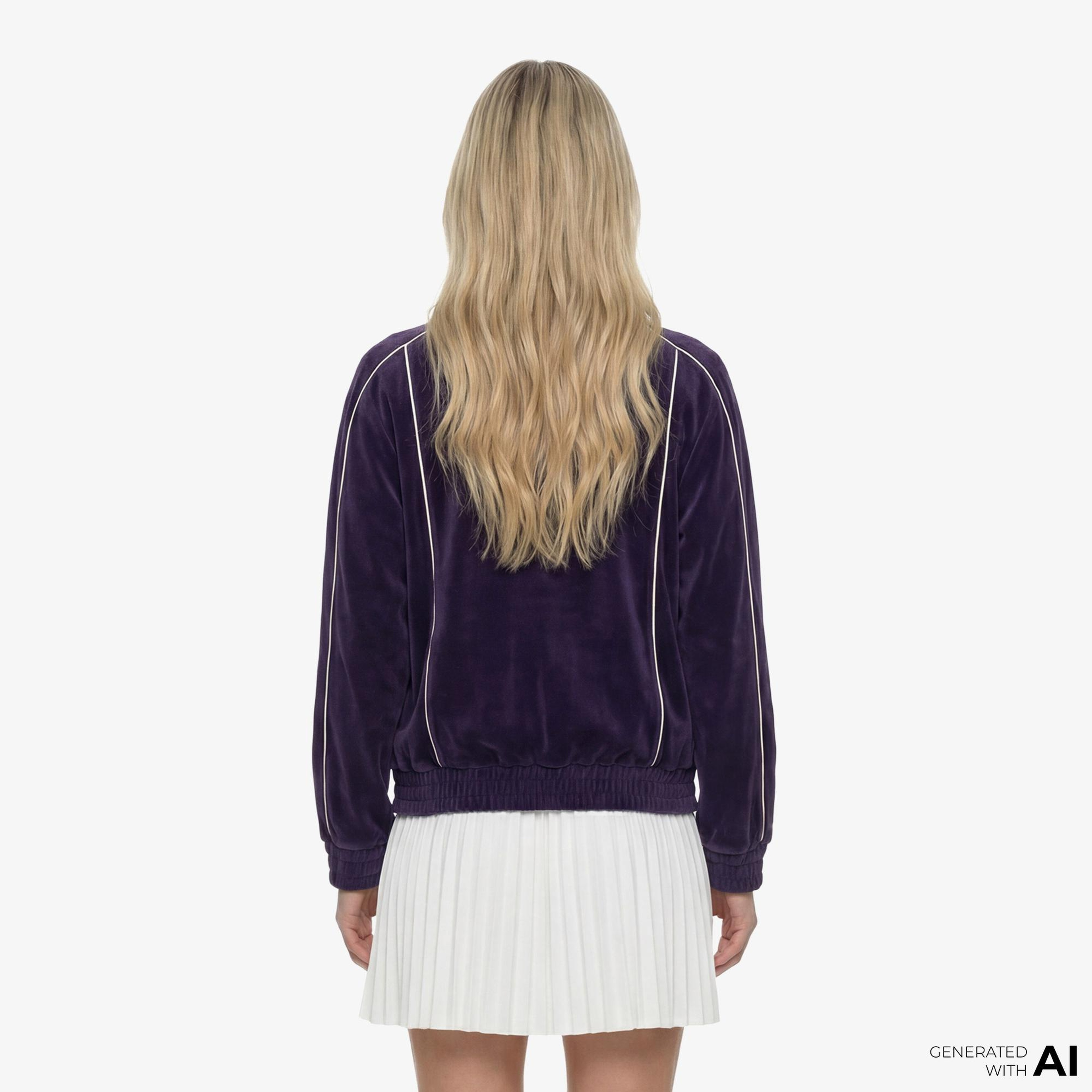 Lacoste Kadın Oversize Fit Fermuarlı Mor Sweatshirt