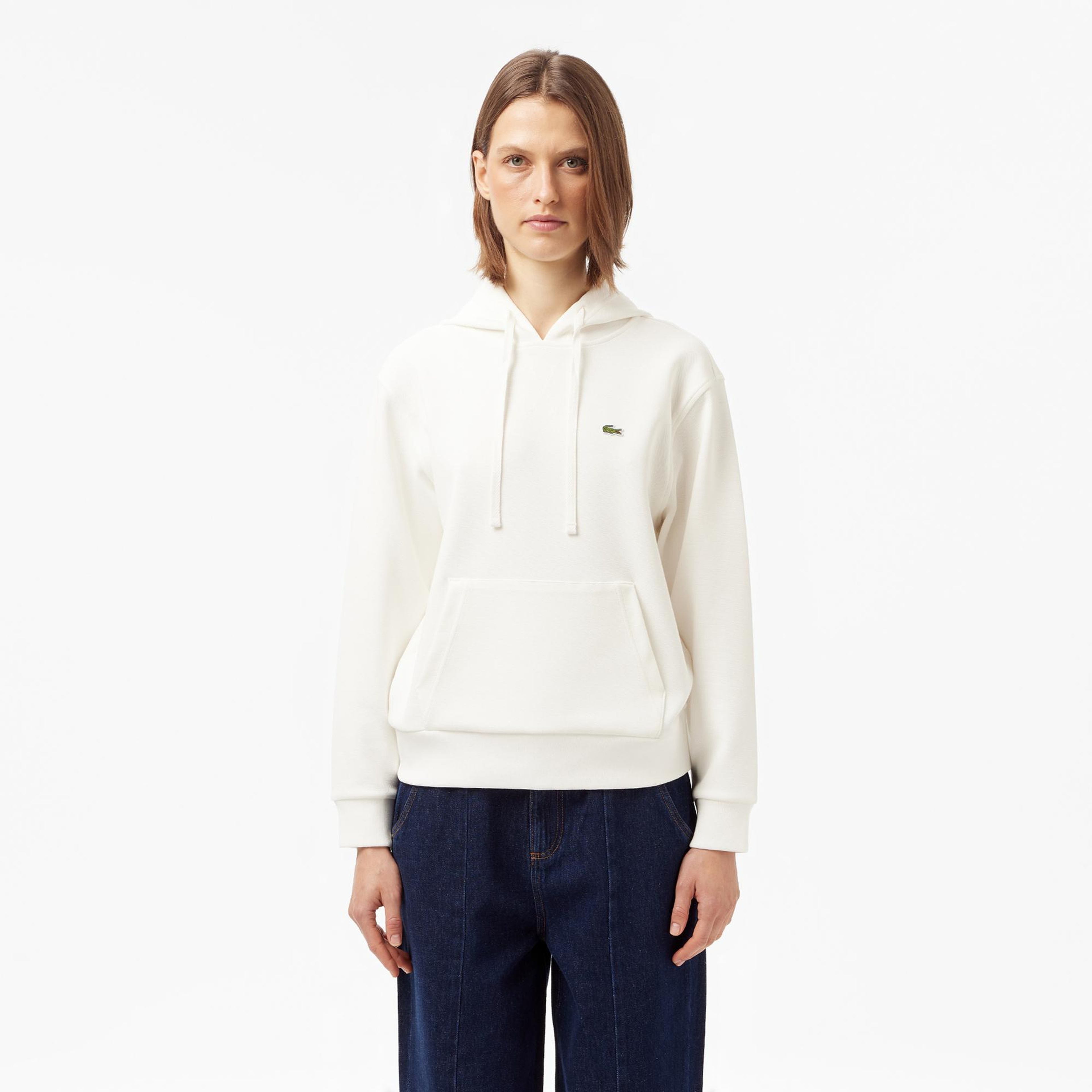 Lacoste Kadın Relaxed Fit Kapüşonlu Beyaz Sweatshirt