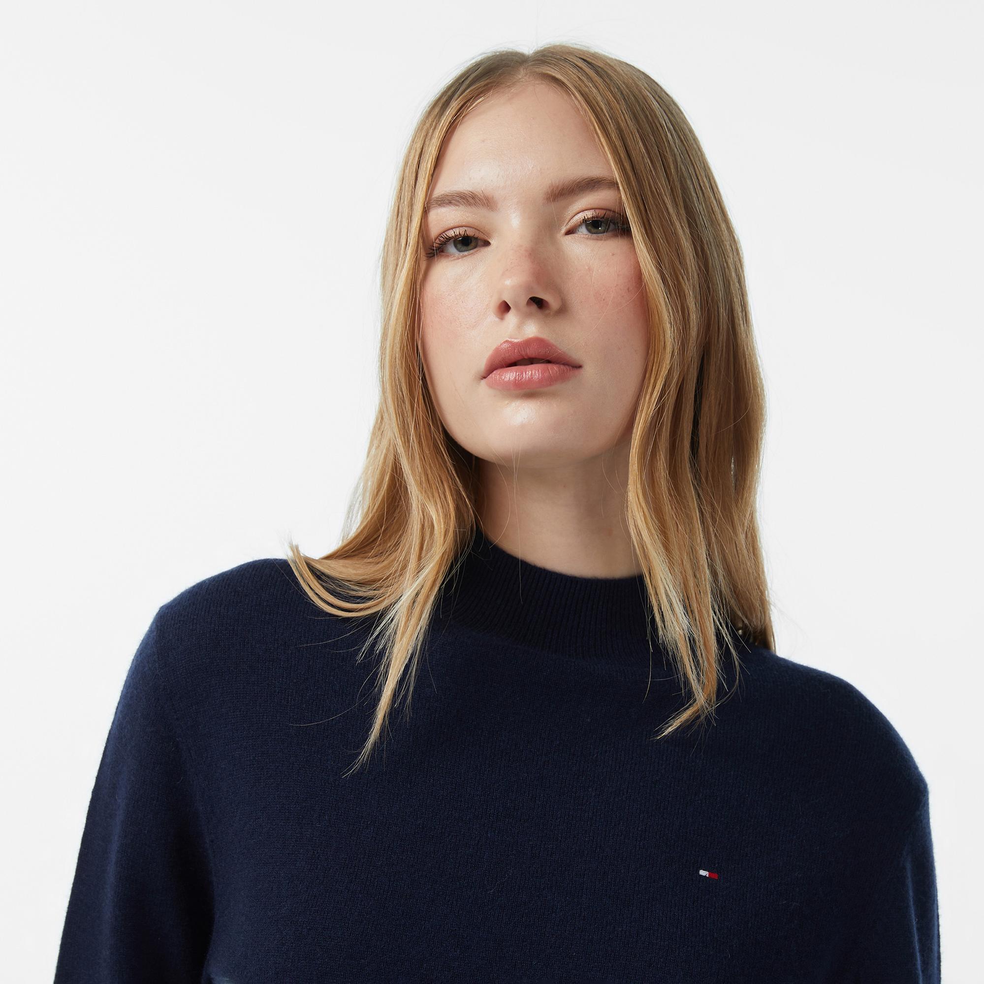 Tommy Hilfiger Wool Cash Mock Kadın Lacivert Kazak