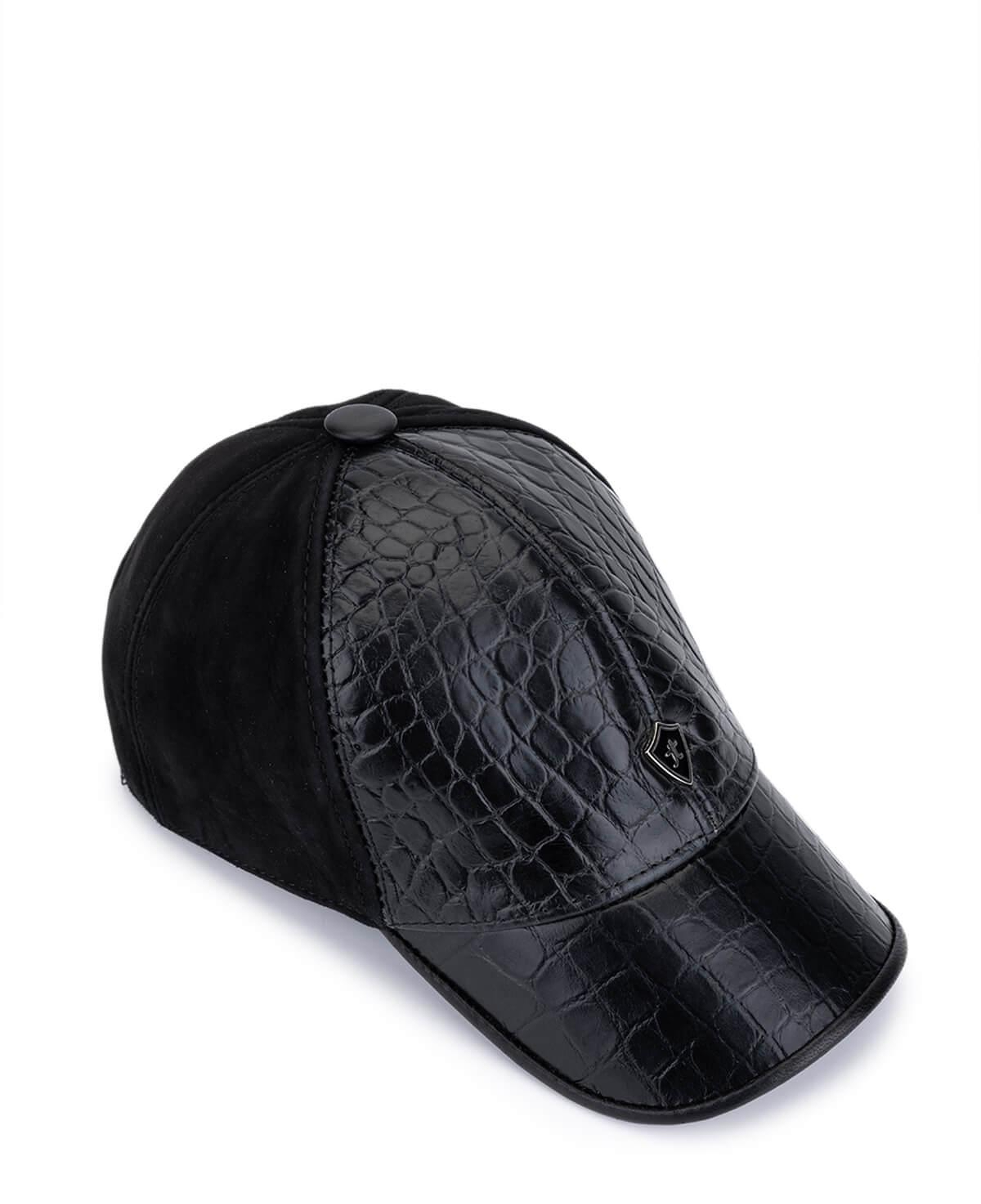 Tamer Tanca Erkek Hakiki Deri Siyah Kroko Beyzbol Şapka