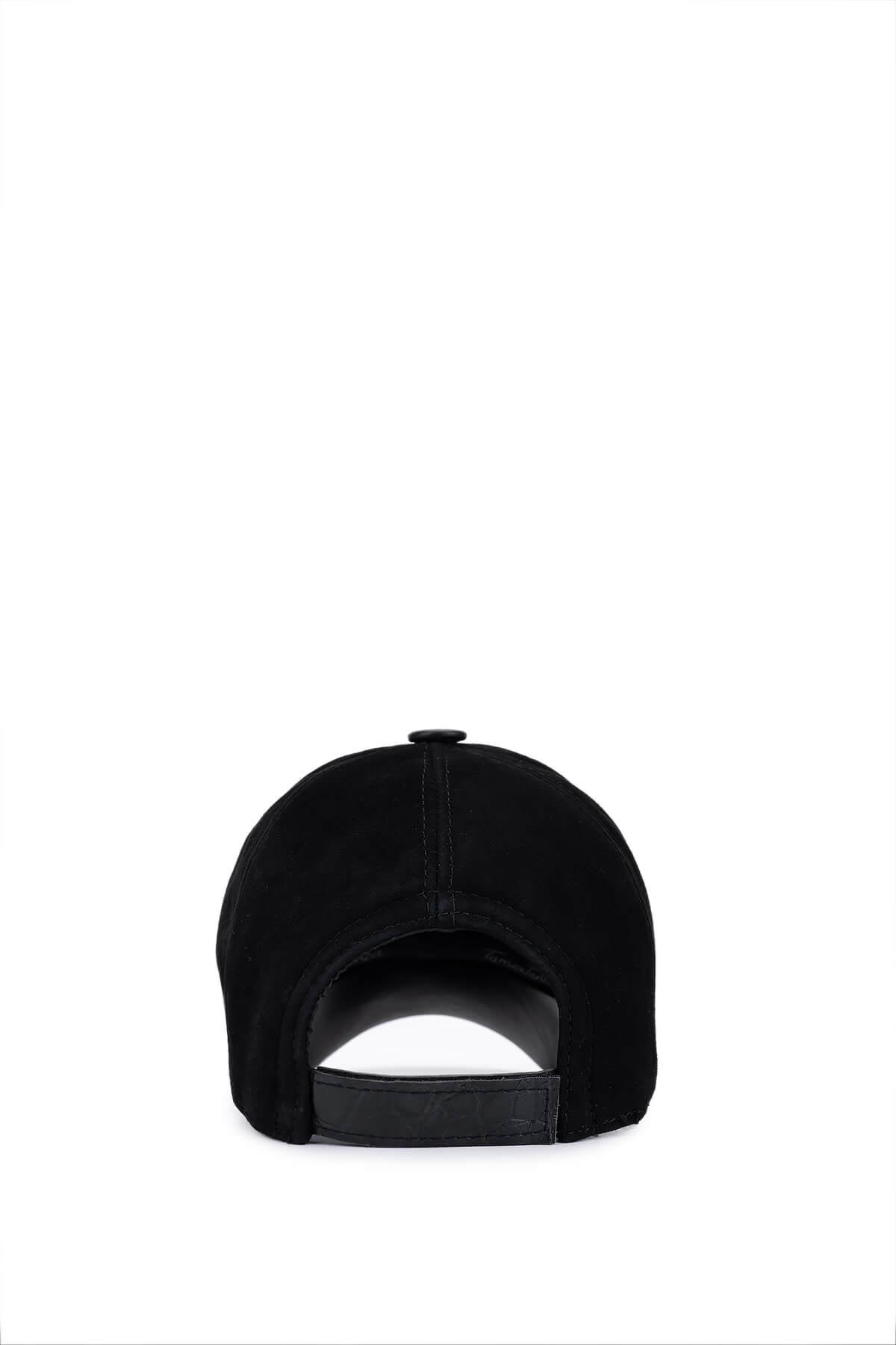 Tamer Tanca Erkek Hakiki Deri Siyah Kroko Beyzbol Şapka