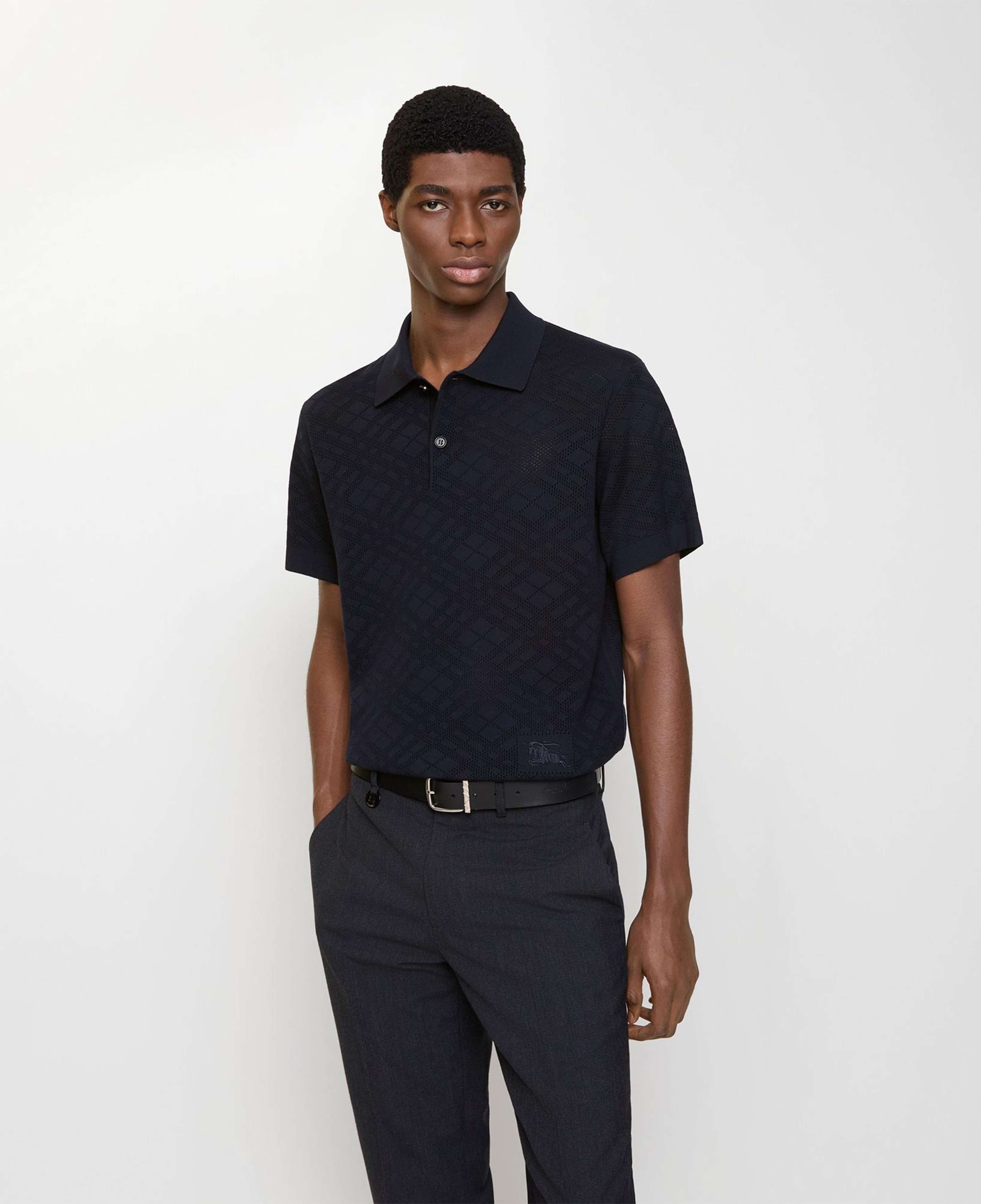 Burberry Check Wool Erkek Lacivert Polo