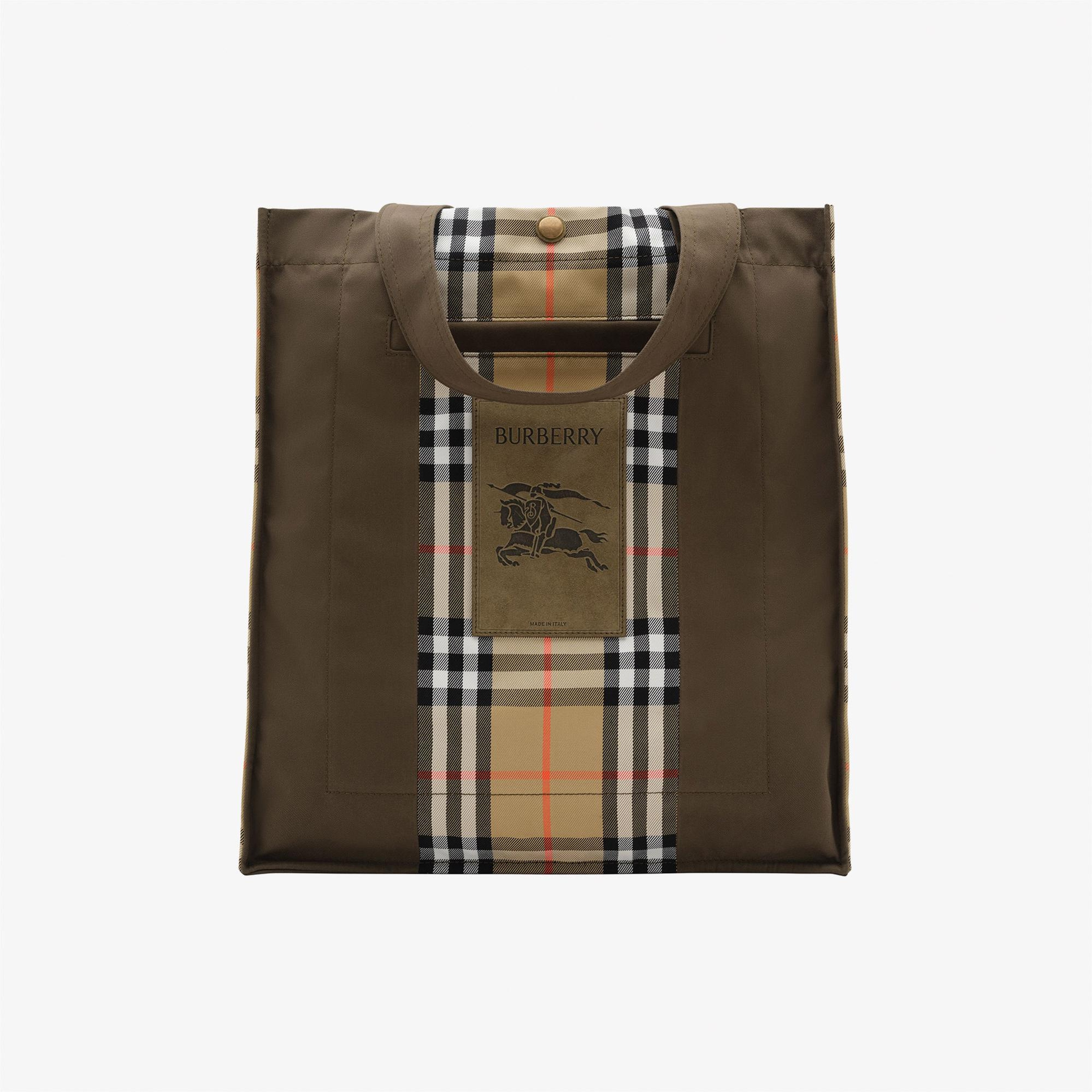 Burberry Check Trench Tote Erkek Haki Omuz Çantası