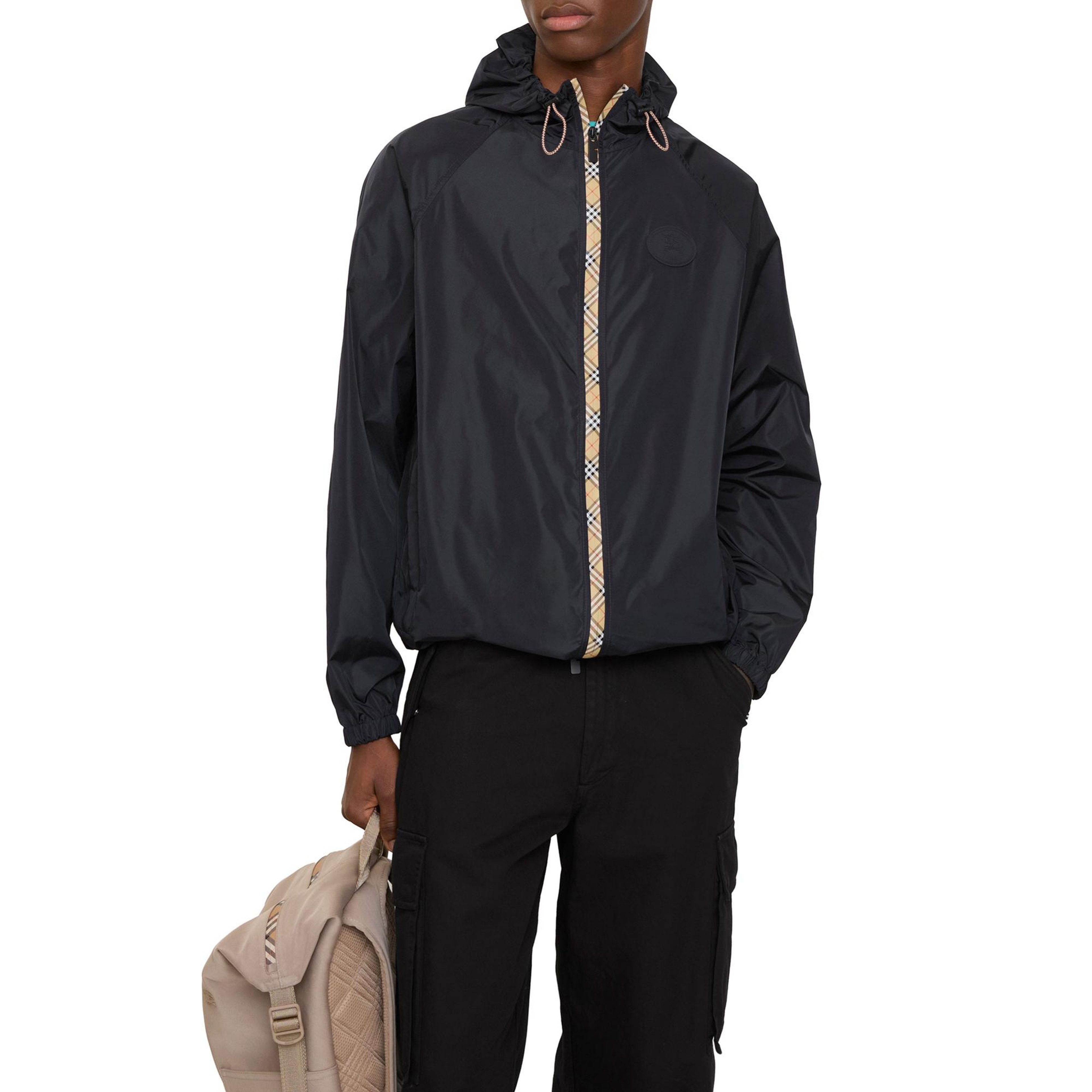 Burberry Checker-Tape Nylon Hooded Erkek Lacivert Mont