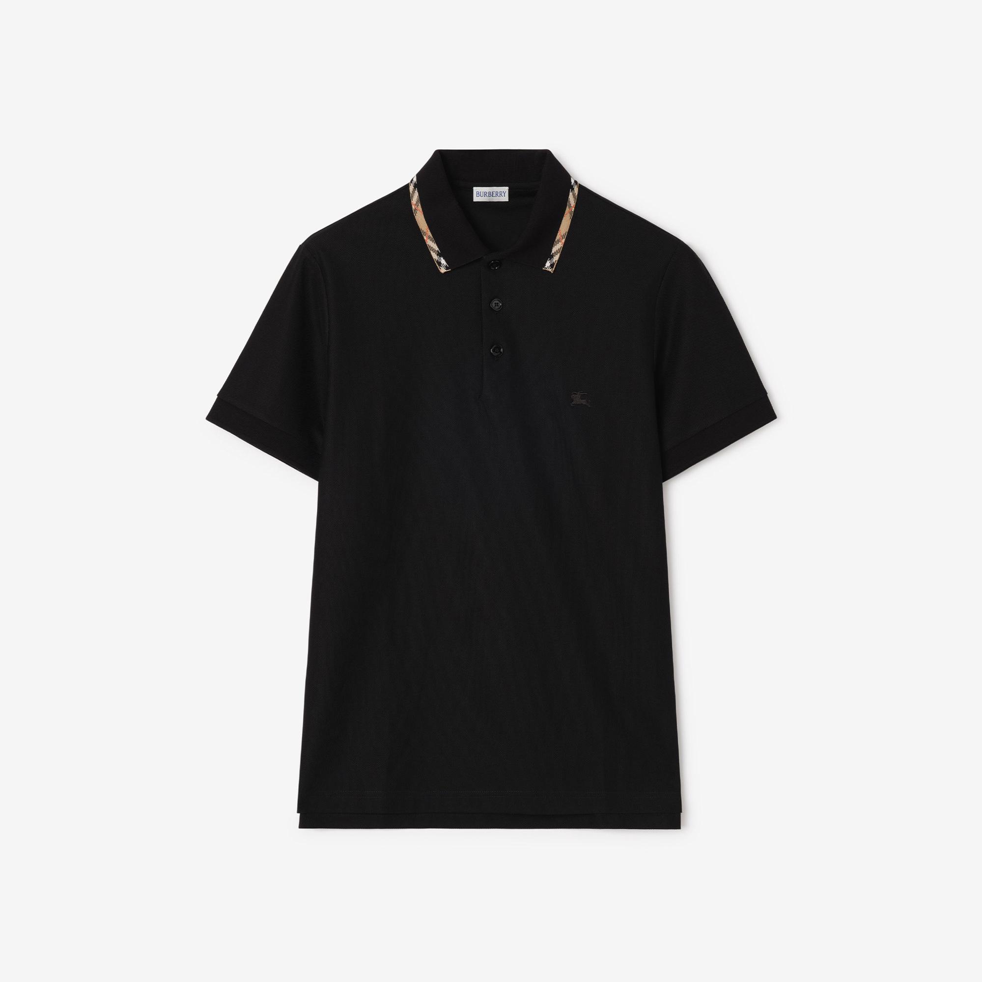 Burberry Check Trim Cotton Erkek Siyah Polo