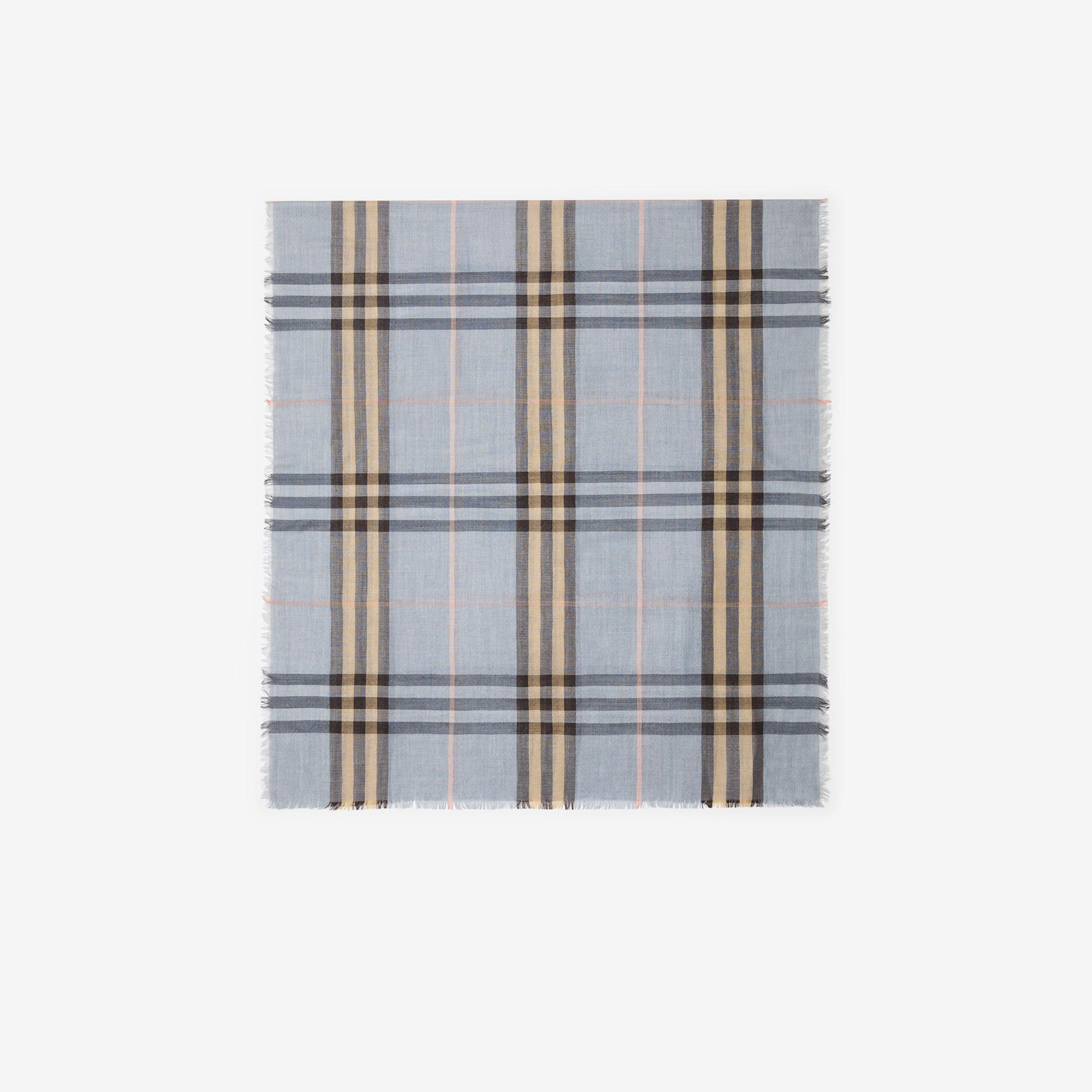 Burberry Reversible Check Wool Silk Kadın Mavi Atkı