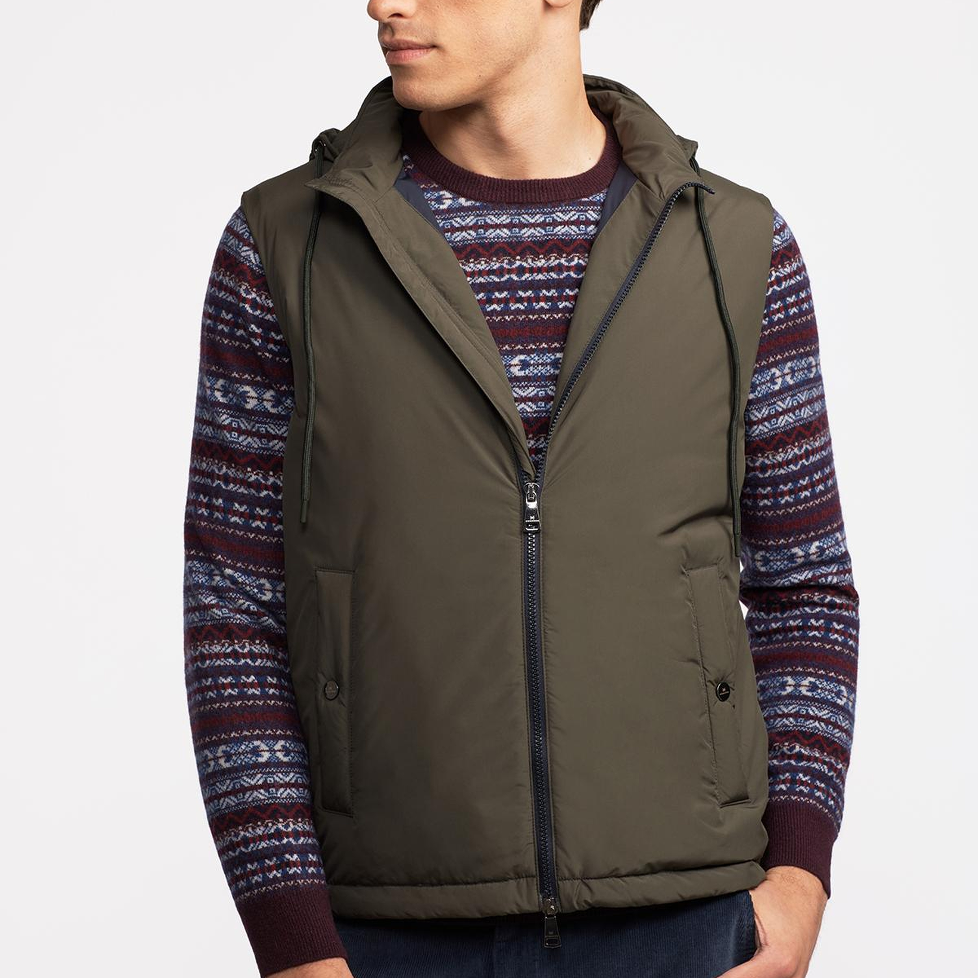 Erkek Haki Casual Kapüşonlu Yelek