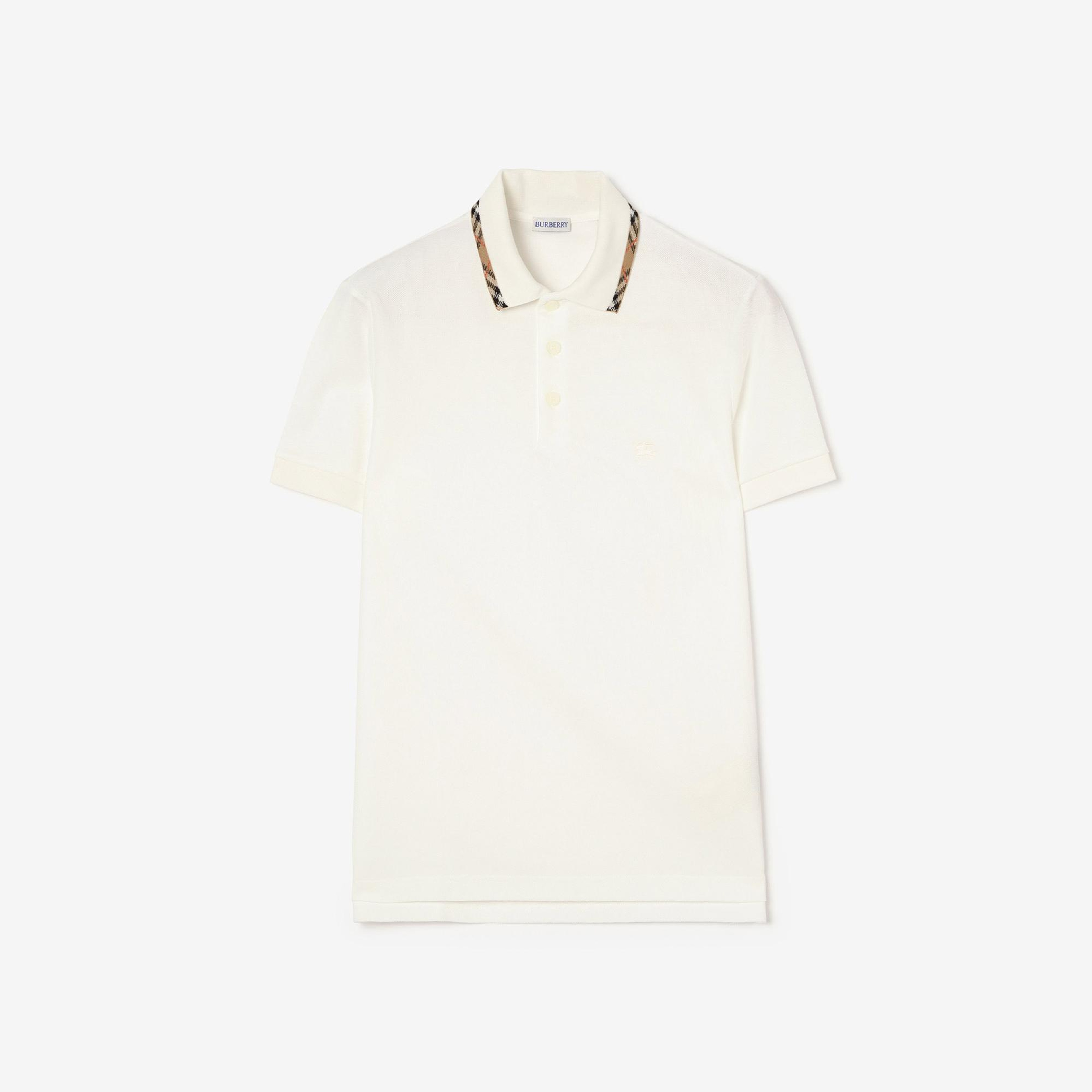 Burberry Check Trim Cotton Erkek Beyaz Polo