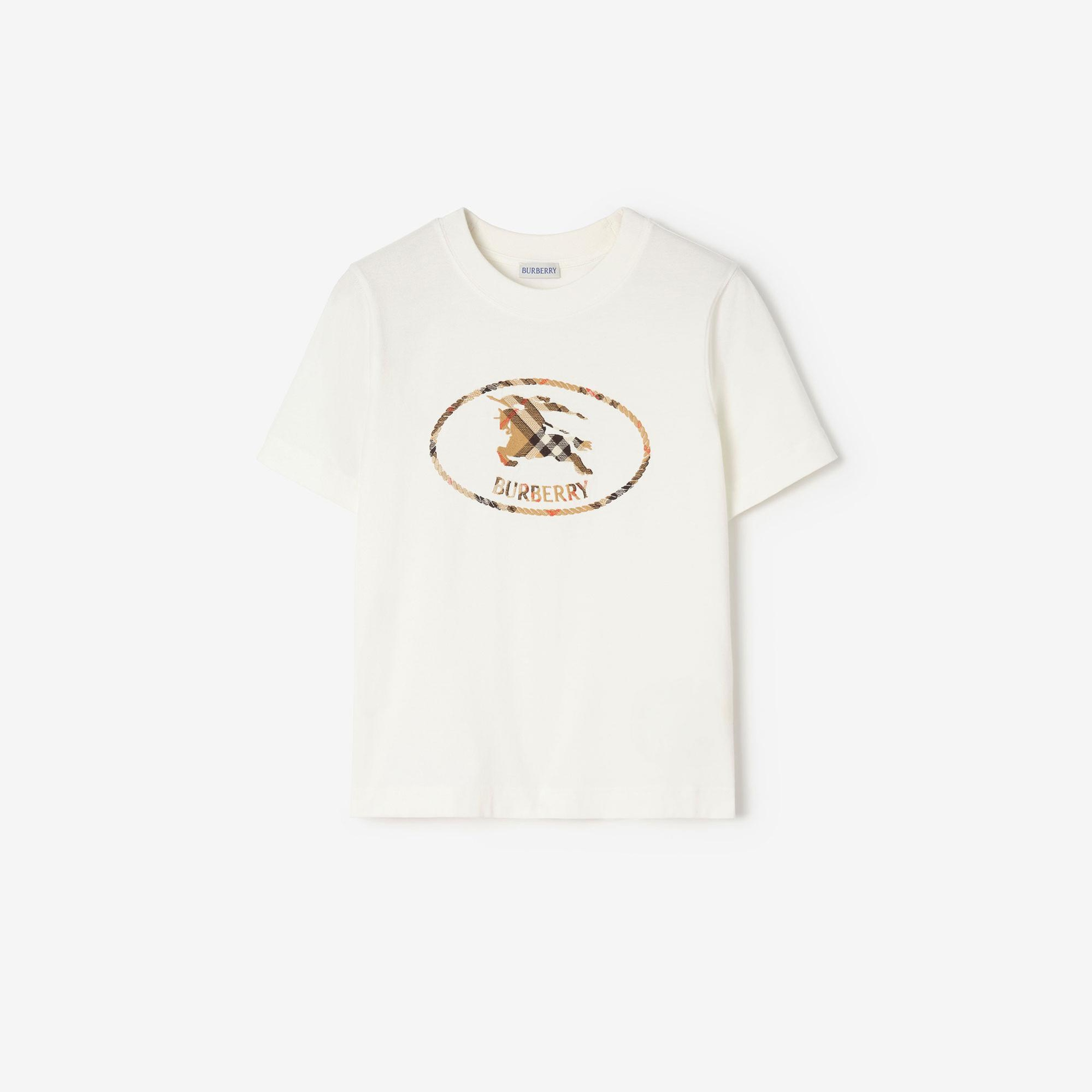 Burberry Check Knight Stamp Cotton Kadın Beyaz T-Shirt