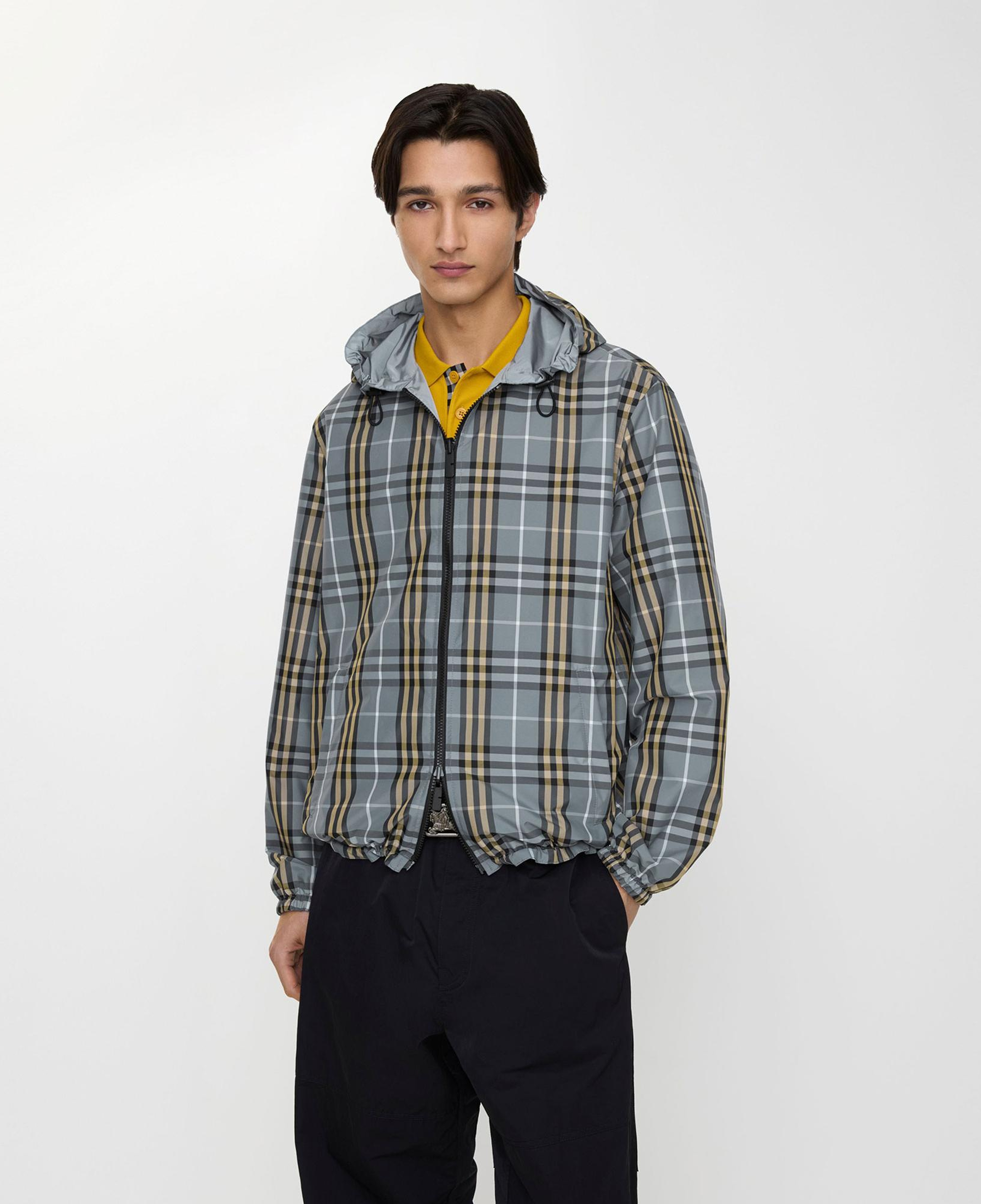 Burberry Reversible Check Hooded Erkek Mavi Mont