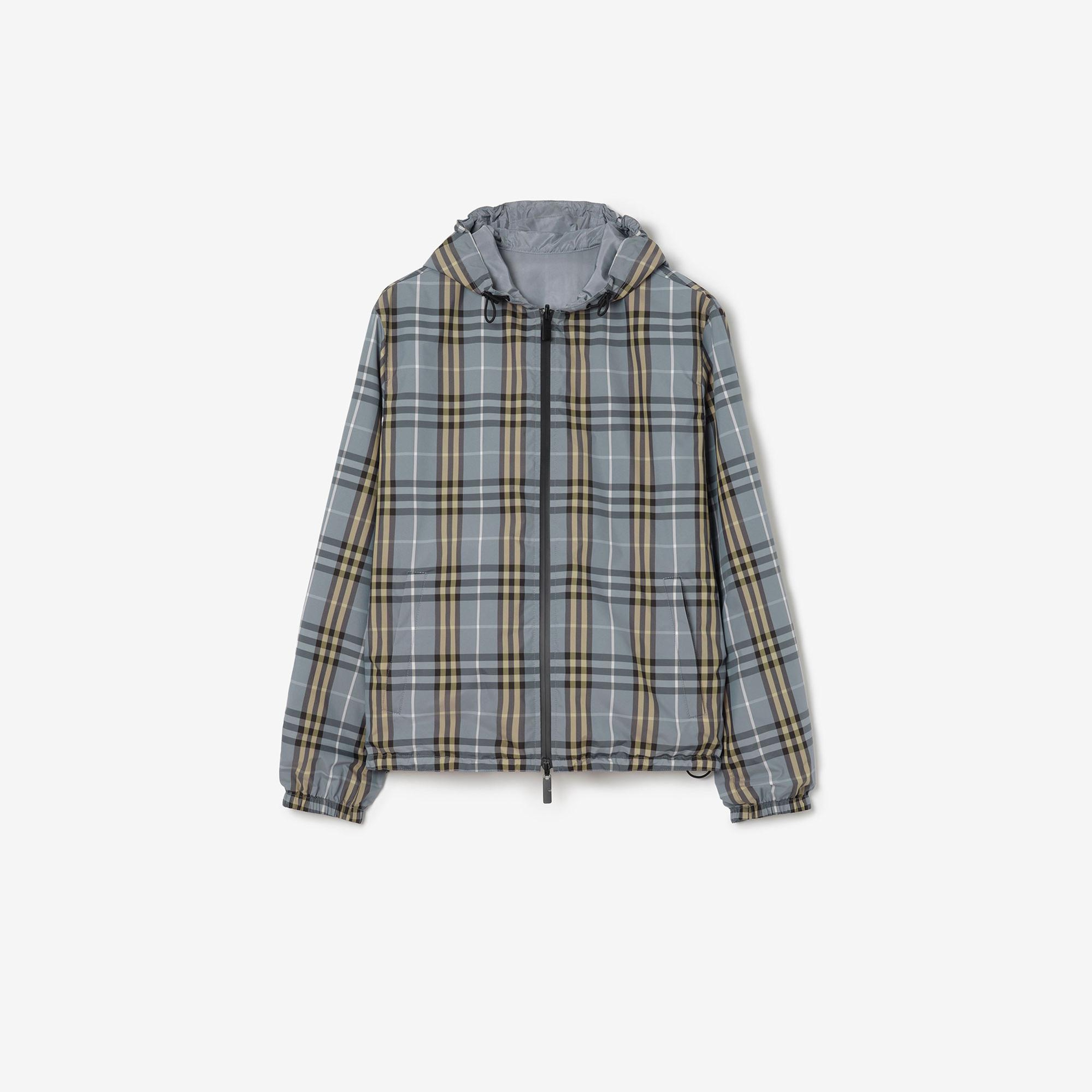 Burberry Reversible Check Hooded Erkek Mavi Mont