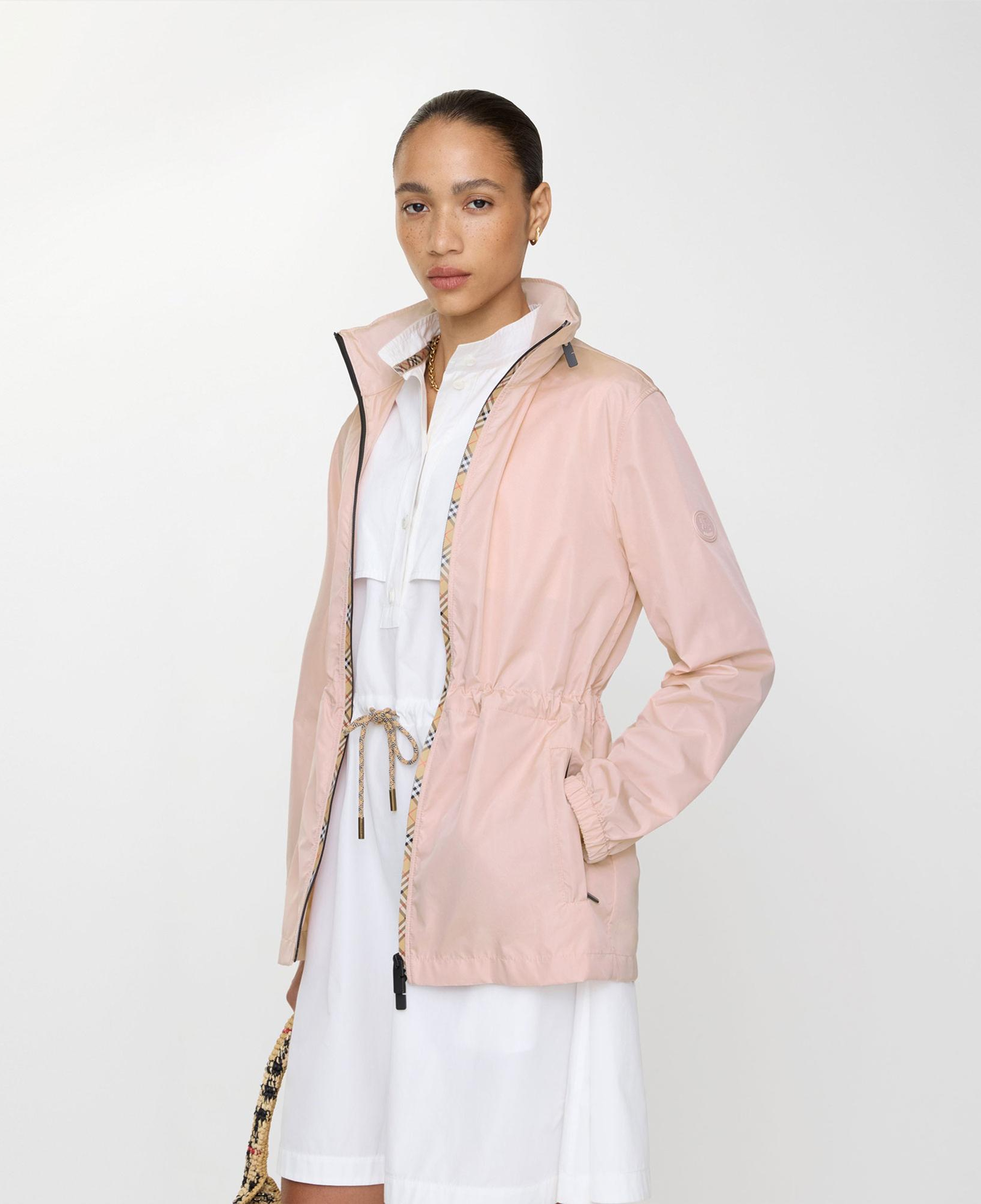 Burberry Short Checker-Tape Nylon Kadın Pembe Parka