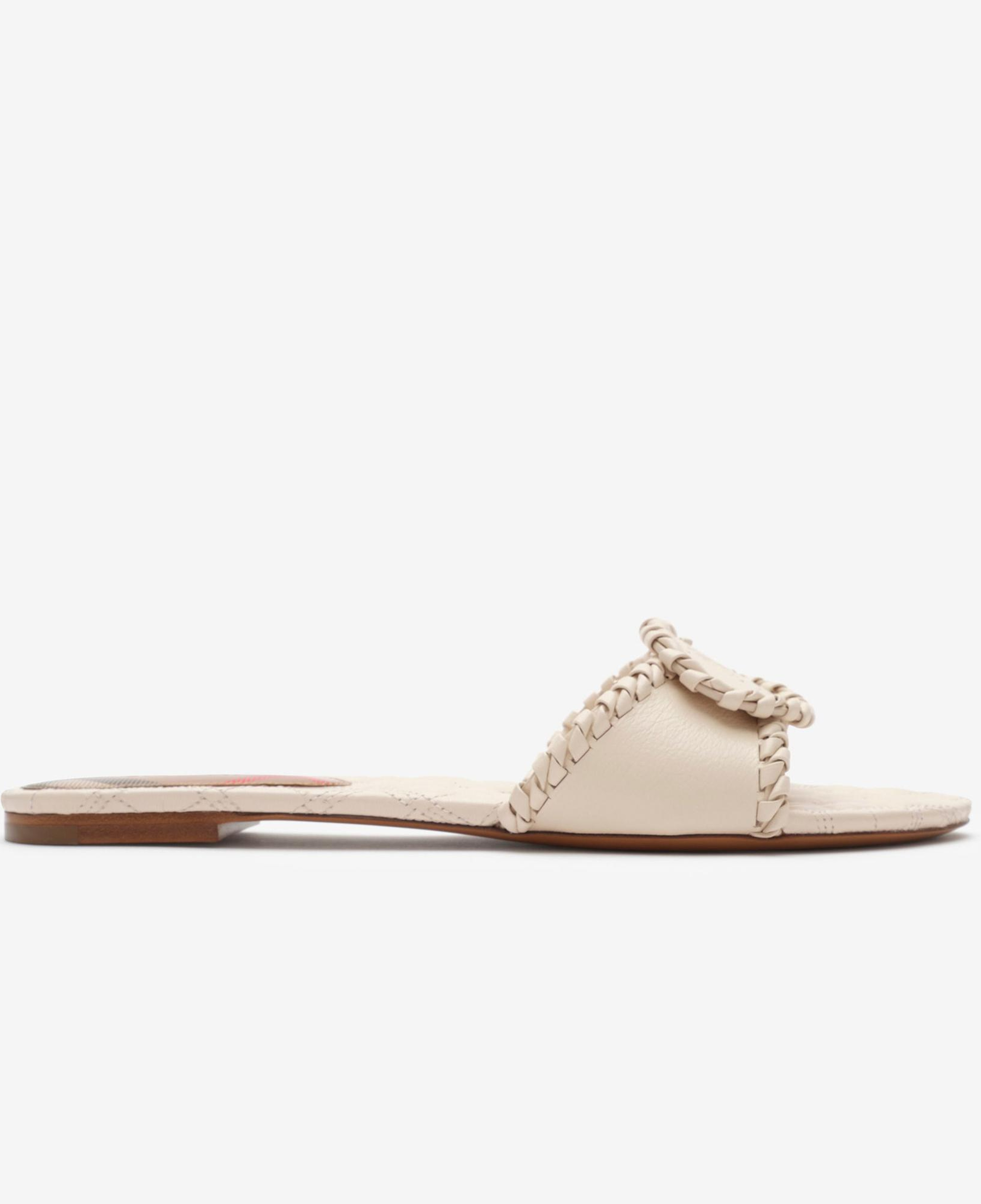 Burberry Leather Knight Stamp Kadın Krem Terlik