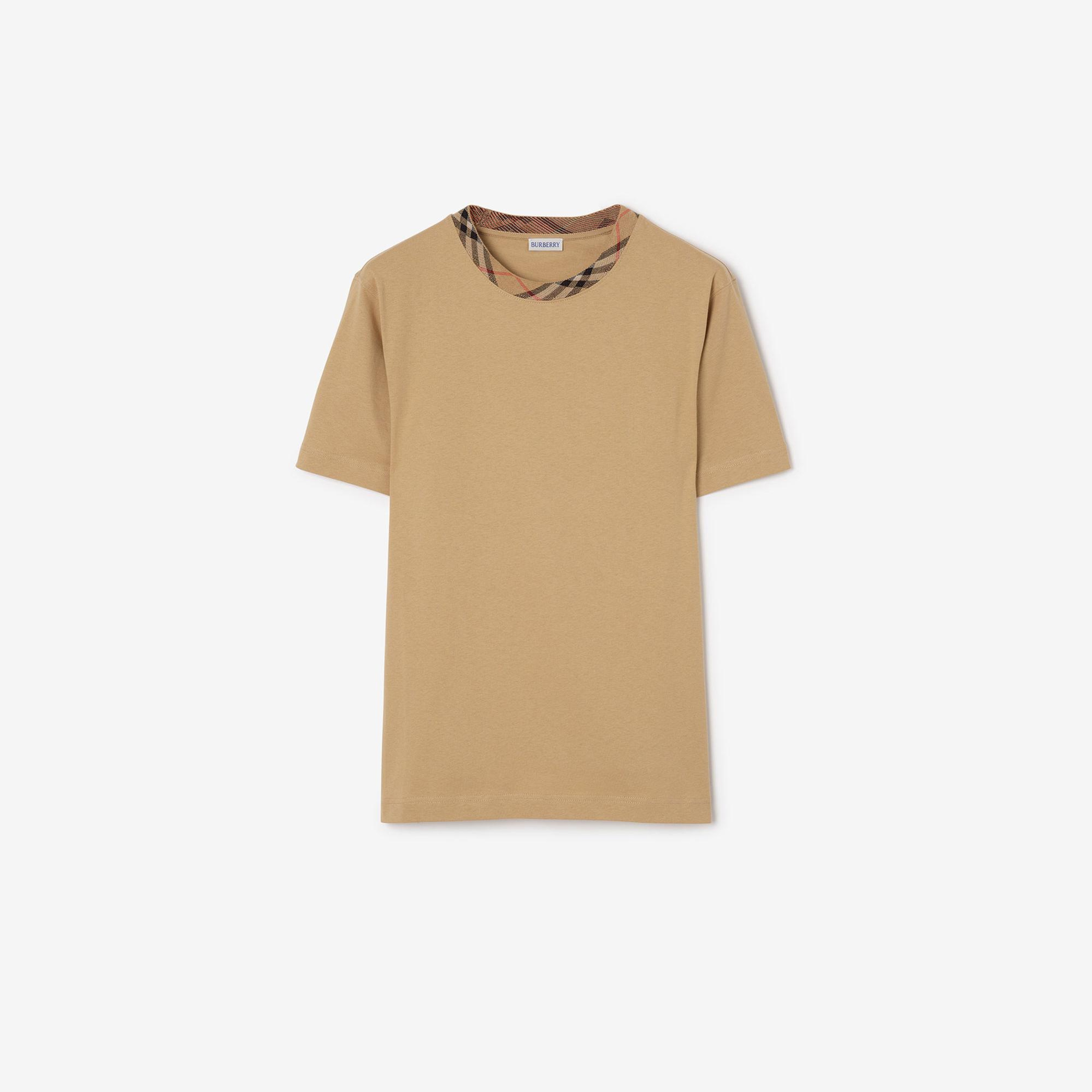 Burberry Check Trim Cotton Erkek Bej T-Shirt