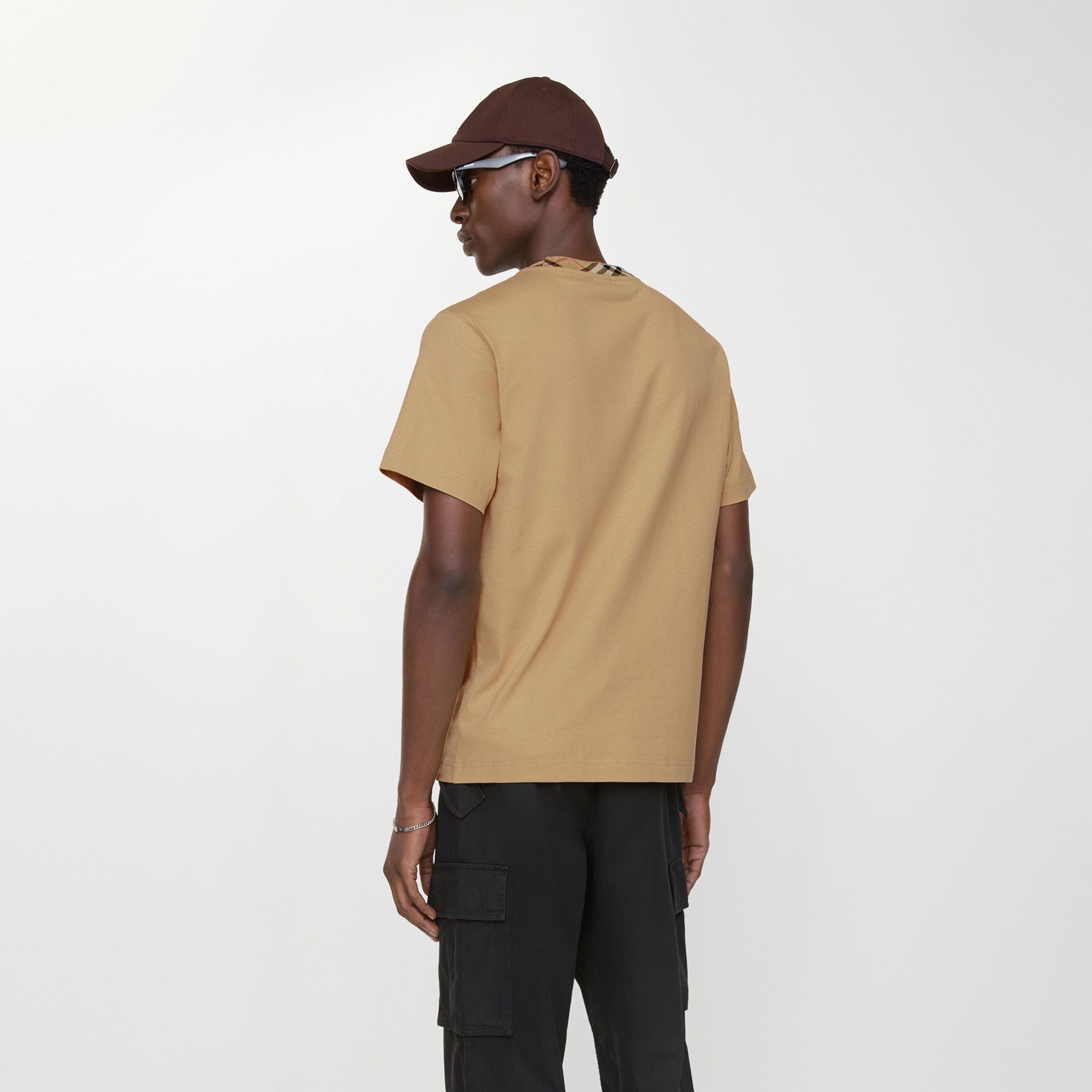 Burberry Check Trim Cotton Erkek Bej T-Shirt