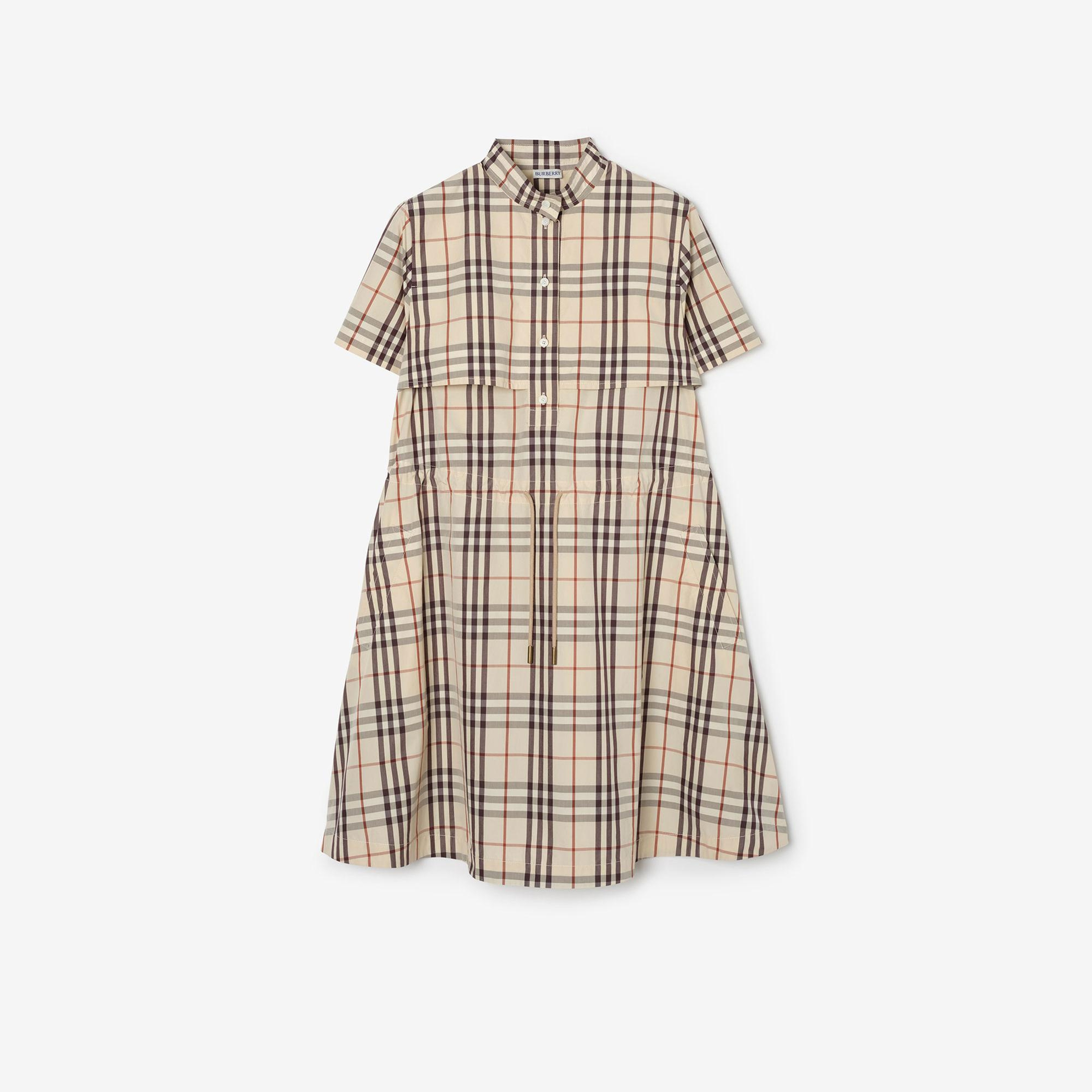 Burberry Check Cotton Kadın Bej Elbise