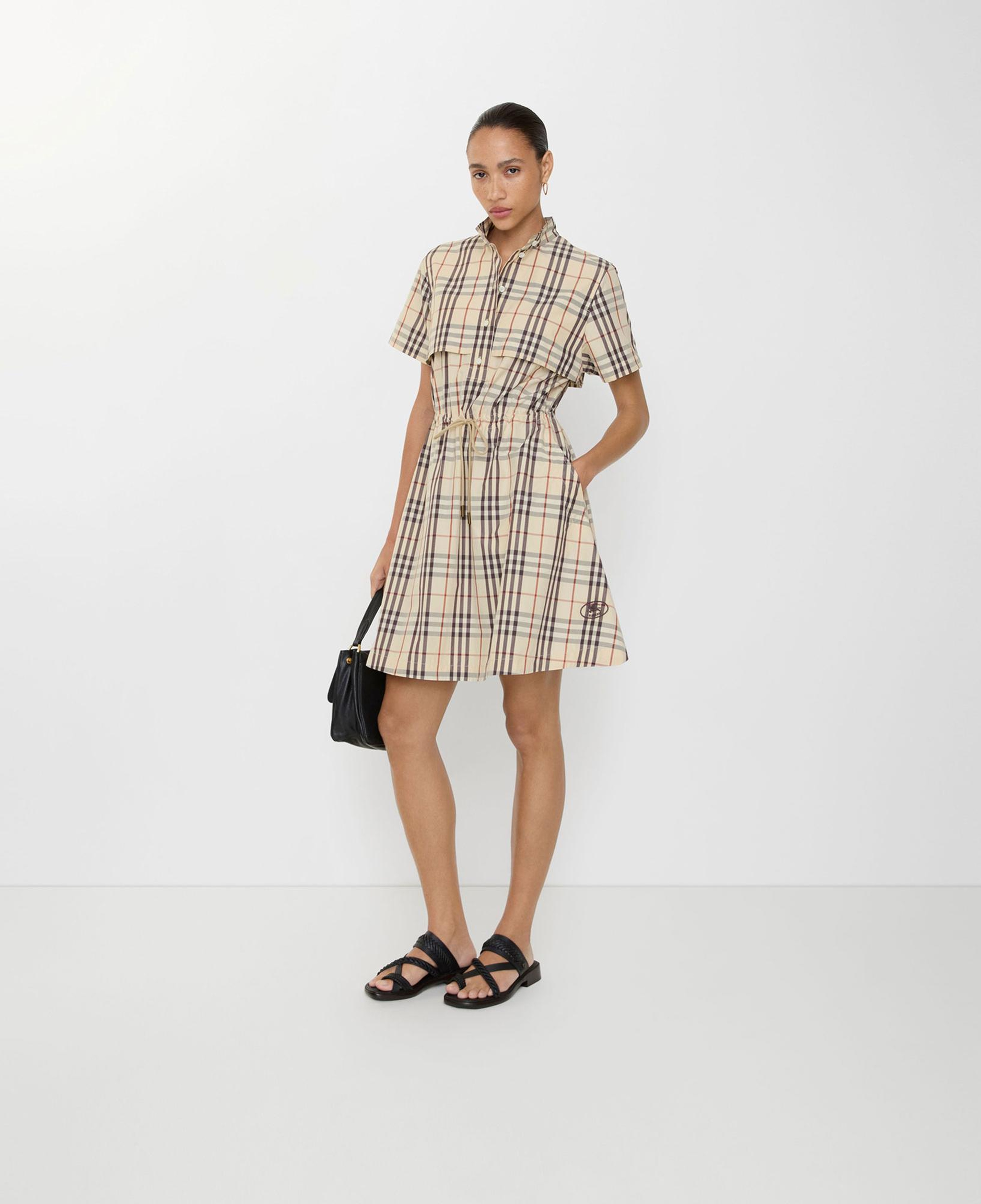 Burberry Check Cotton Kadın Bej Elbise