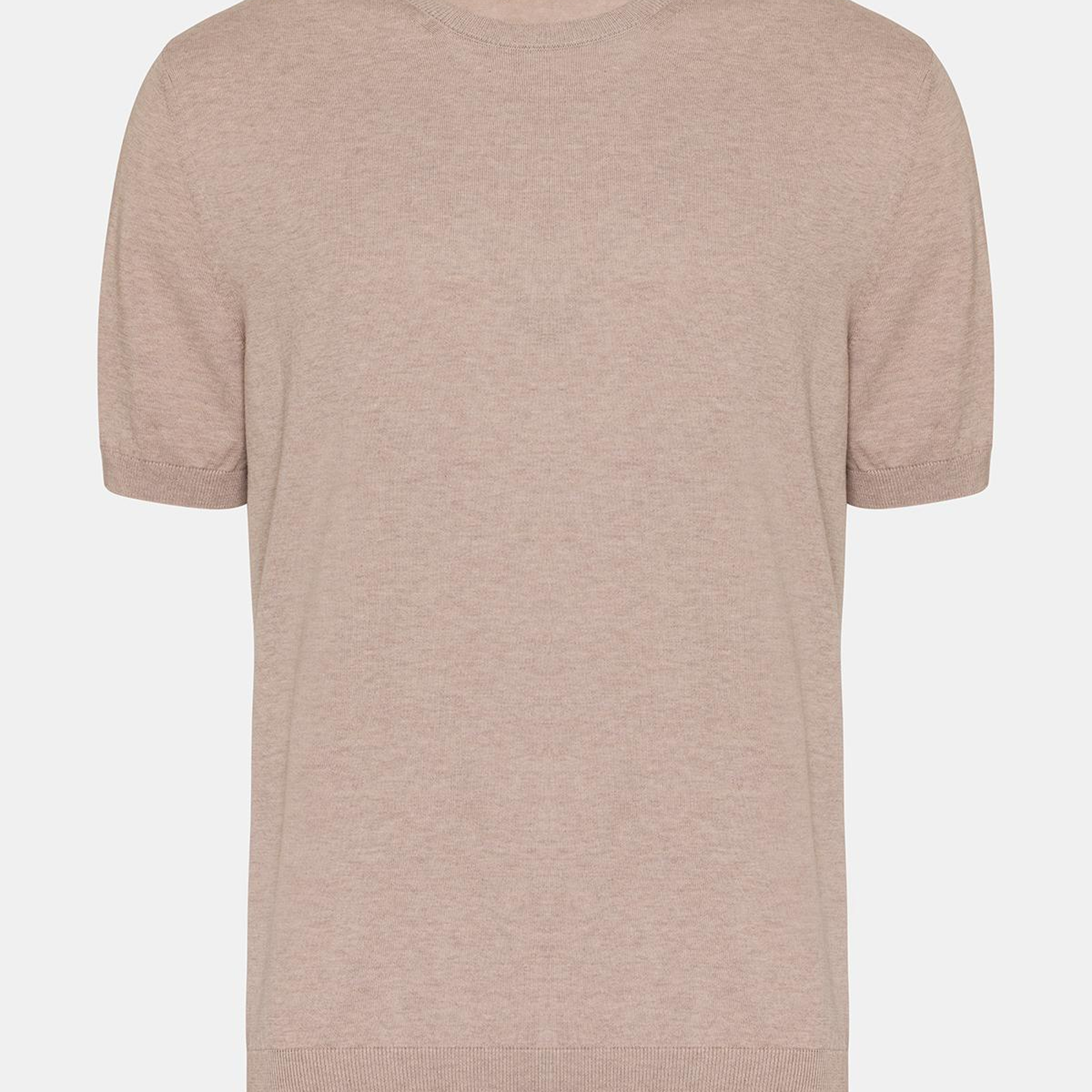 Erkek Bej Kısa Kollu Bisiklet Yaka Kazak