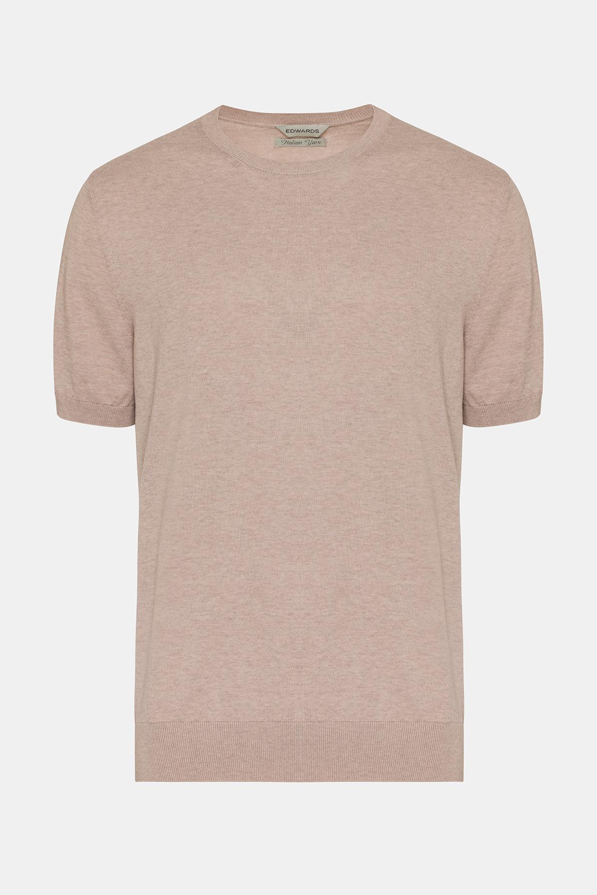 Erkek Bej Kısa Kollu Bisiklet Yaka Kazak