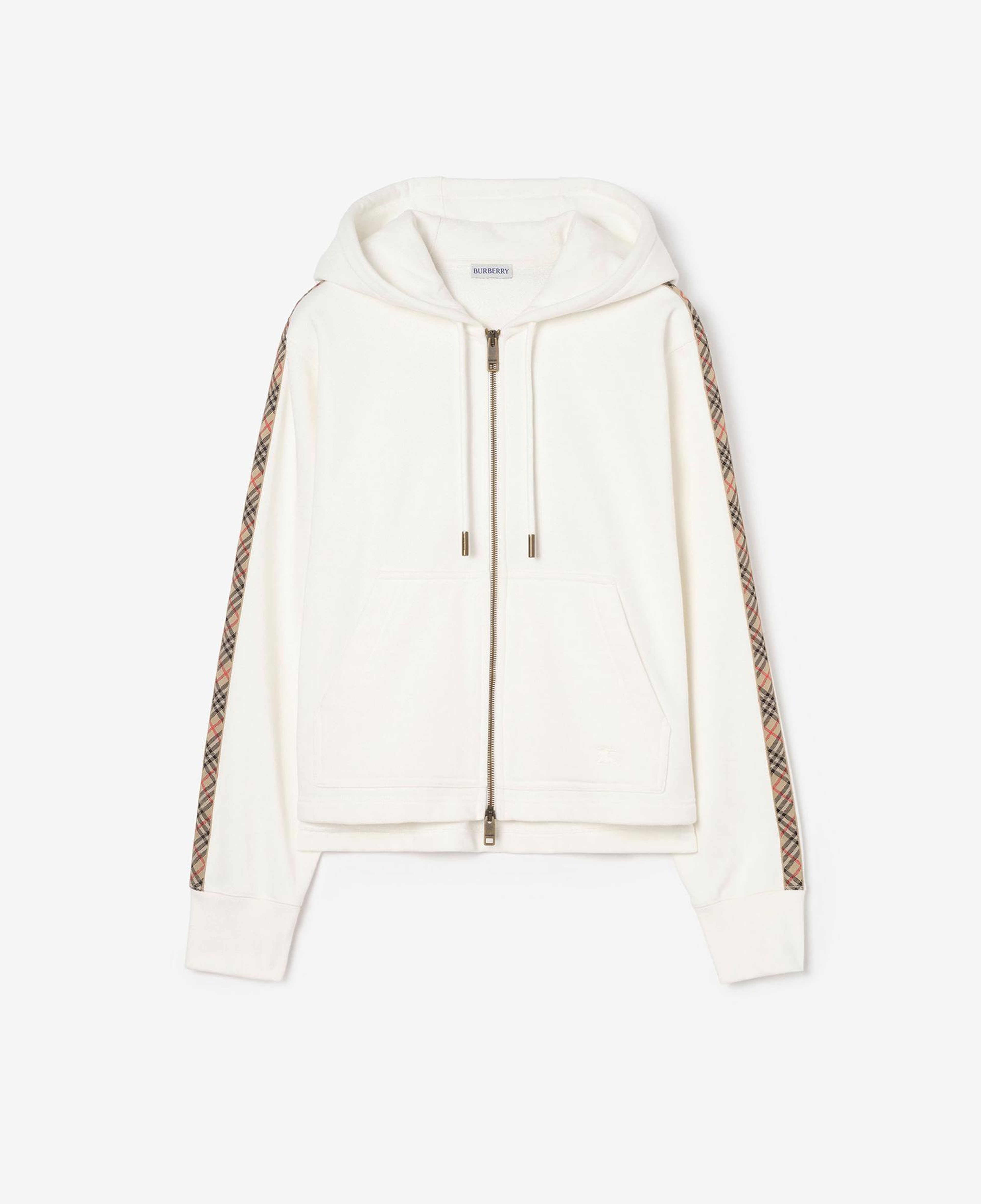 Burberry Check Trim Cotton Zip Kadın Beyaz Hoodie