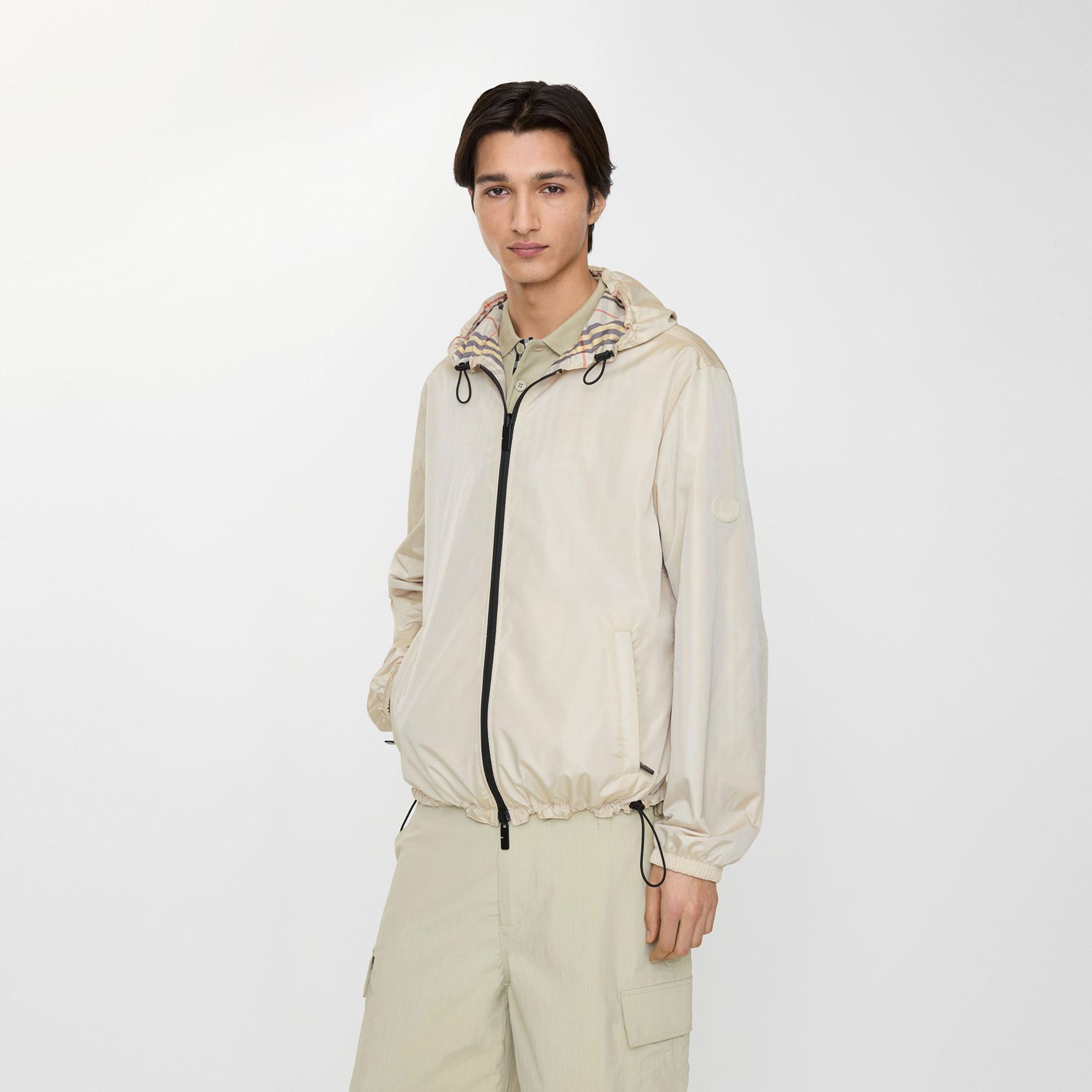 Burberry Reversible Check Hooded Erkek Bej Mont