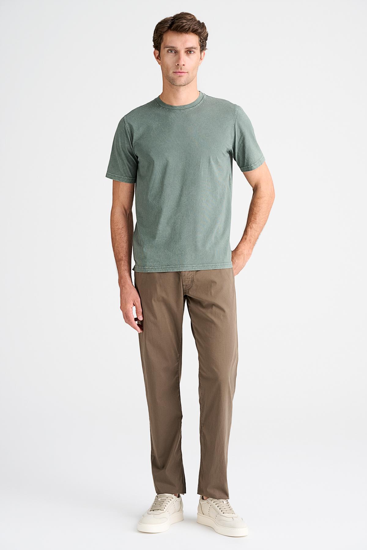 Erkek Yeşil Bisiklet Yaka T-Shirt