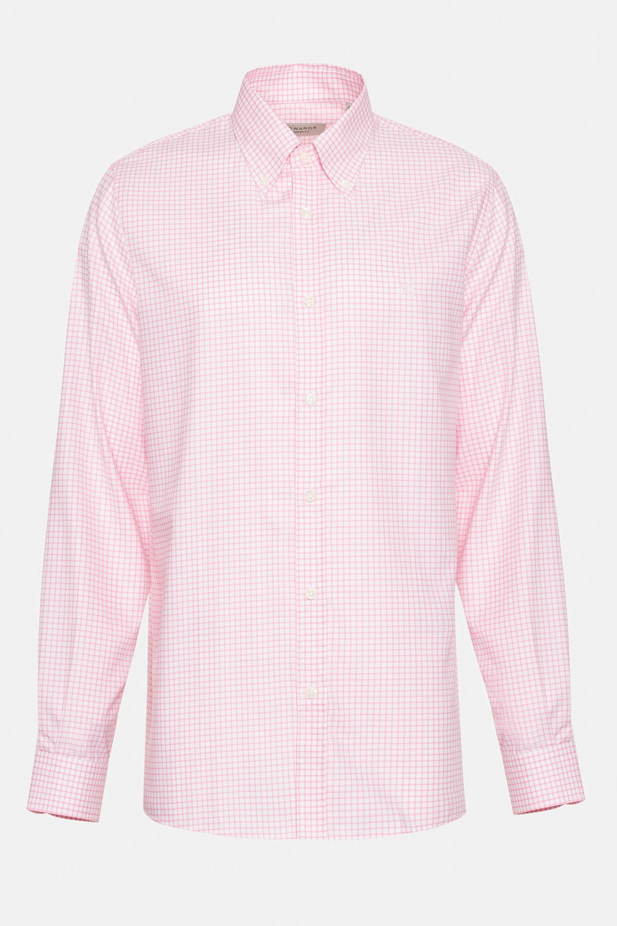 Erkek Pembe Cooper Fit Düğmeli Yaka Pötikareli Spor Gömlek