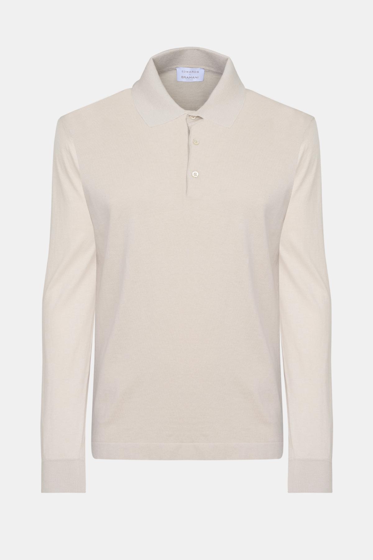 Erkek Bej Pamuk İpek Karışımlı Polo Yaka Kazak