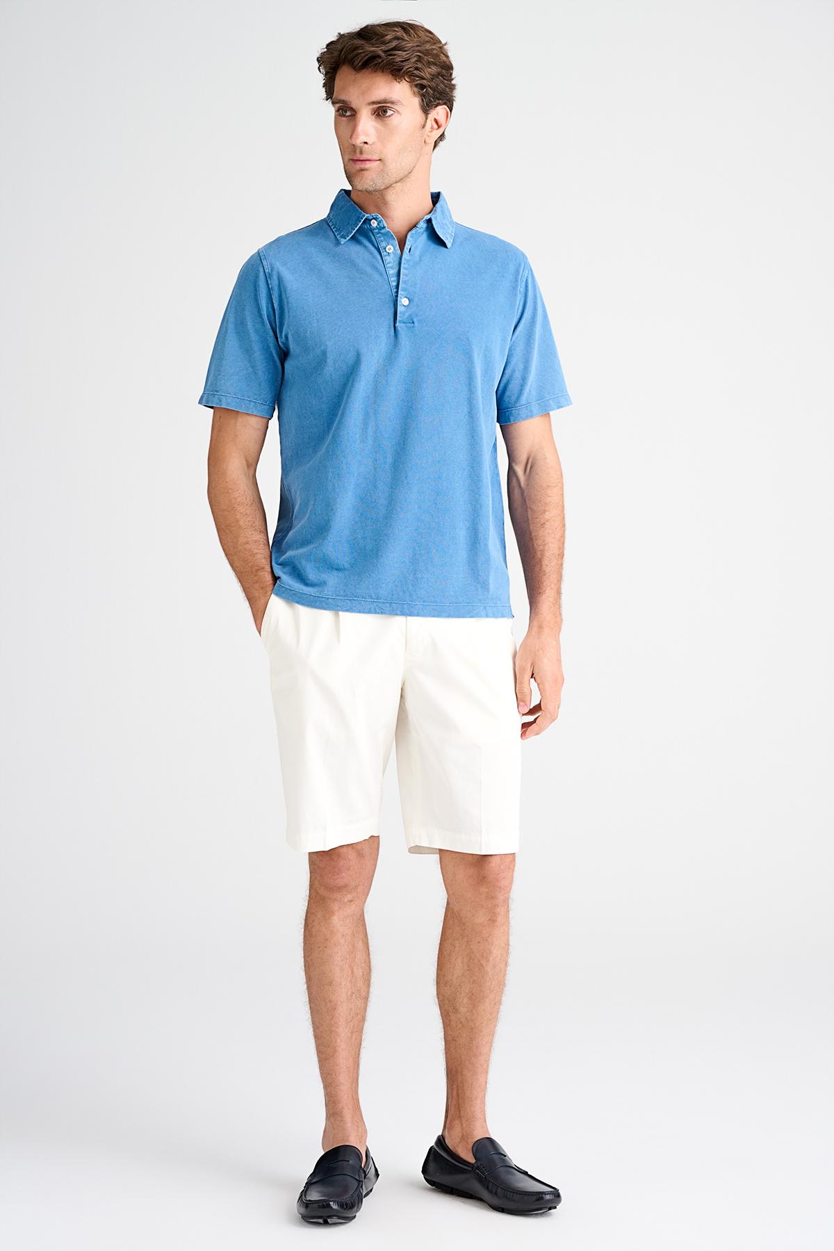 Erkek Beyaz Büzgülü Elastik Bel Bantlı Pilili Bermuda Şort