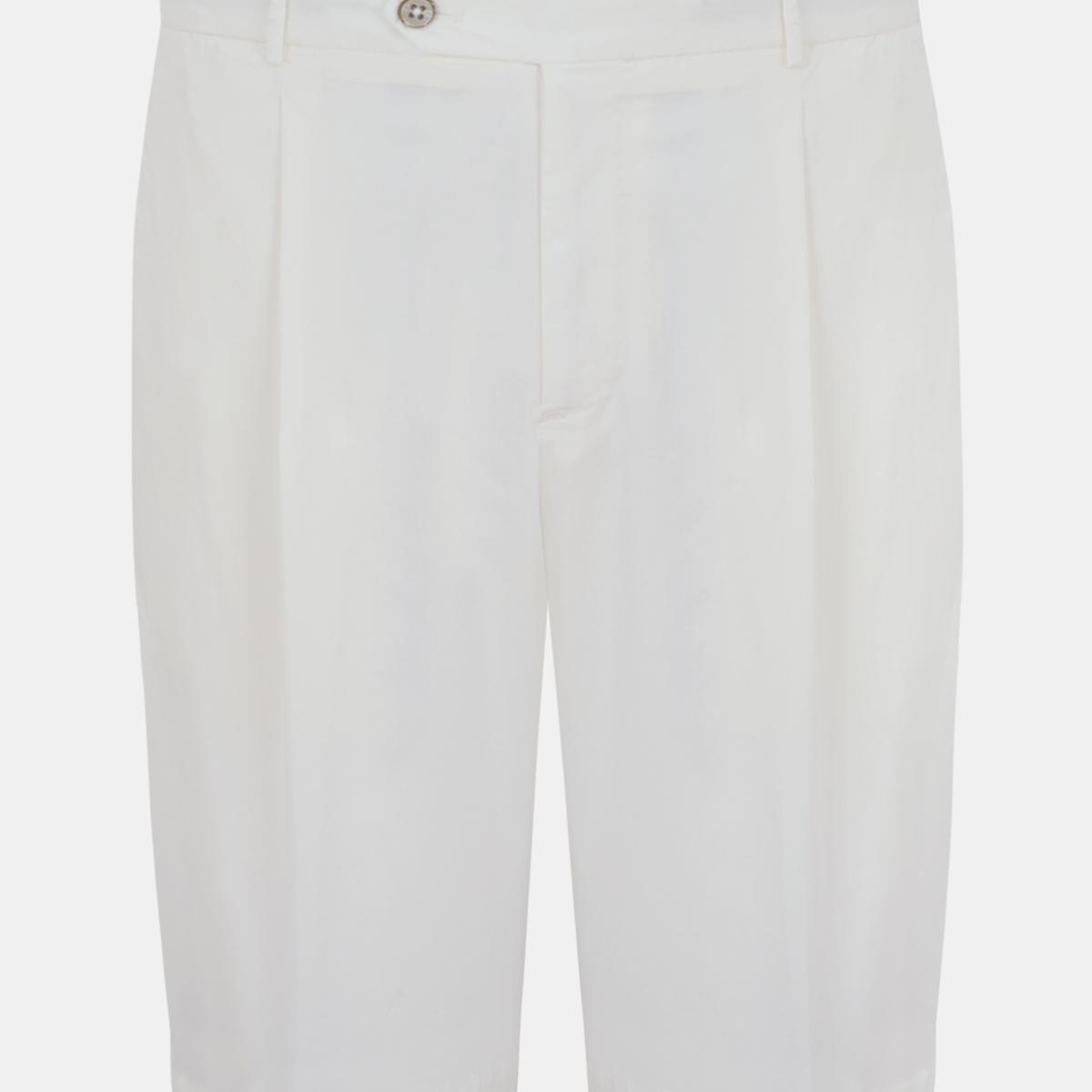 Erkek Beyaz Büzgülü Elastik Bel Bantlı Pilili Bermuda Şort