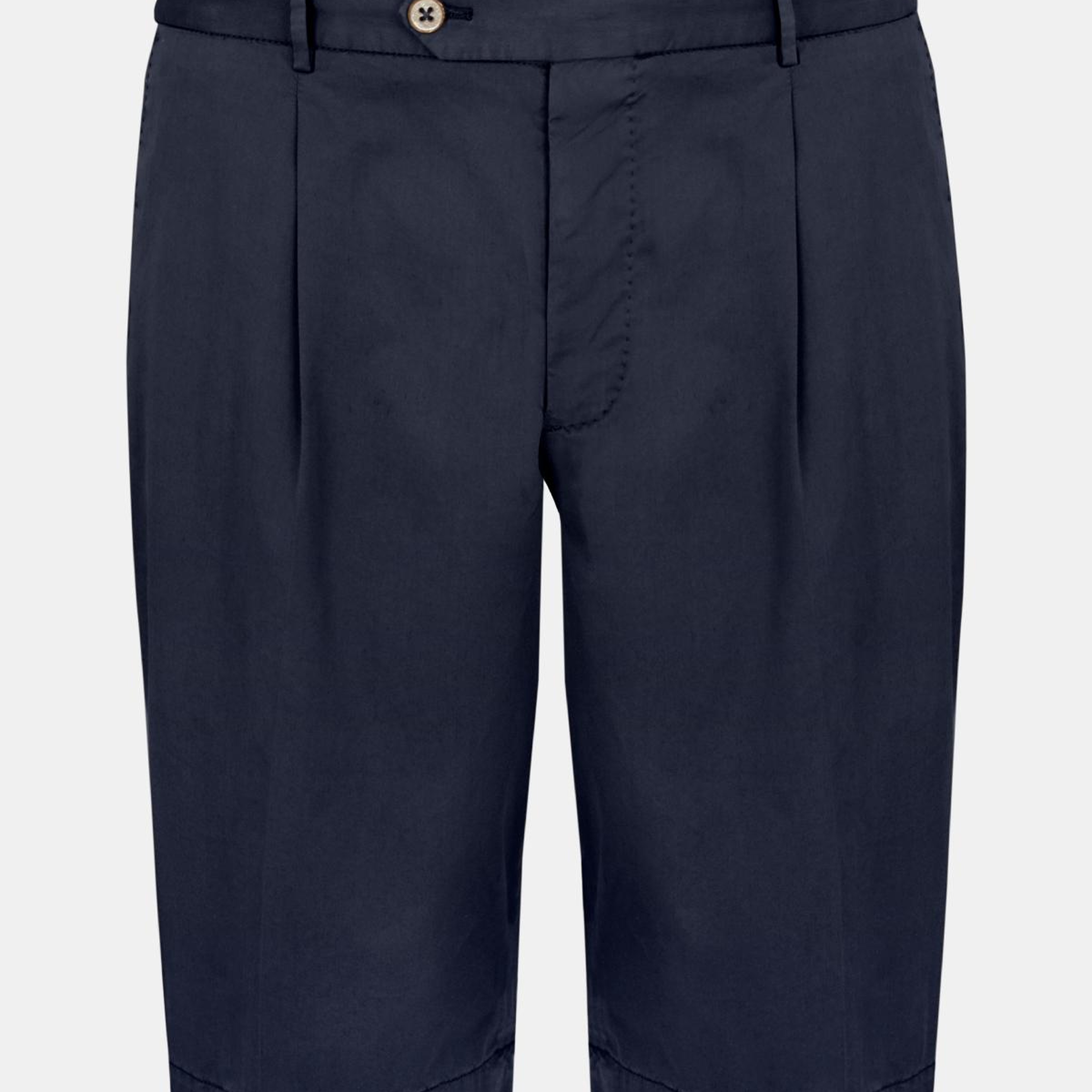 Erkek Koyu Lacivert Büzgülü Elastik Bel Bantlı Pilili Bermuda Şort