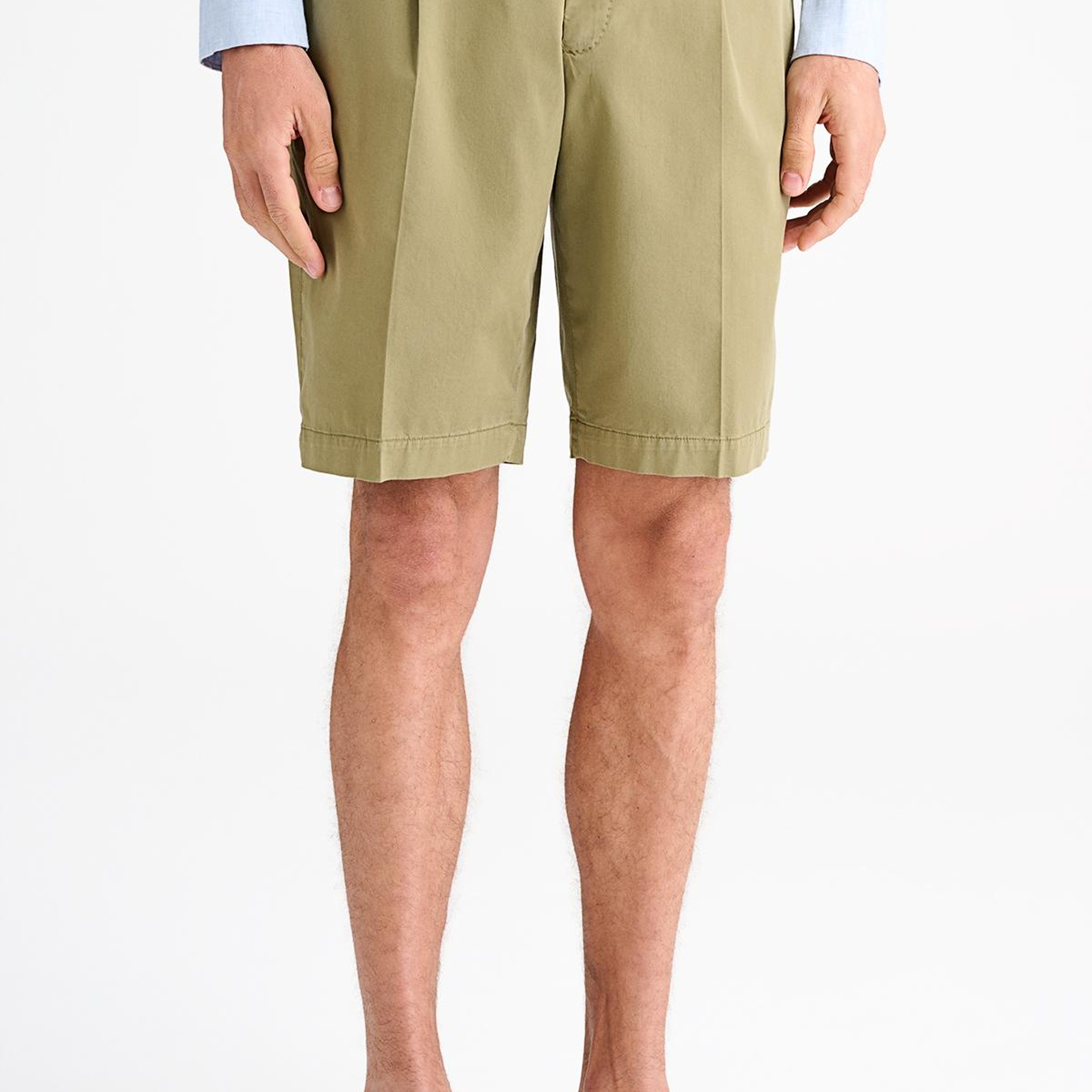 Erkek Yeşil Büzgülü Elastik Bel Bantlı Pilili Bermuda Şort