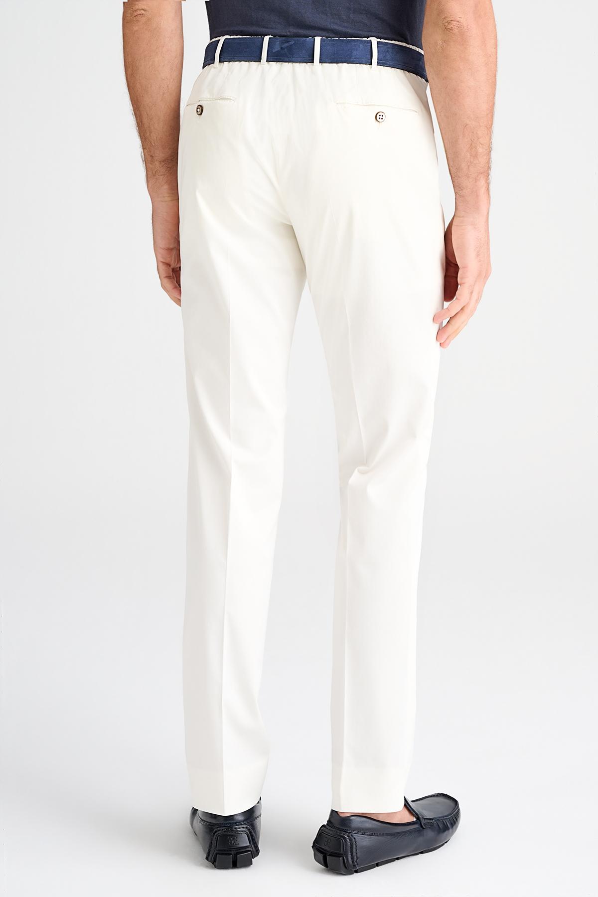 Erkek Beyaz Slim Fit Elastik Bel Bantlı Büzgü İpli Pantolon