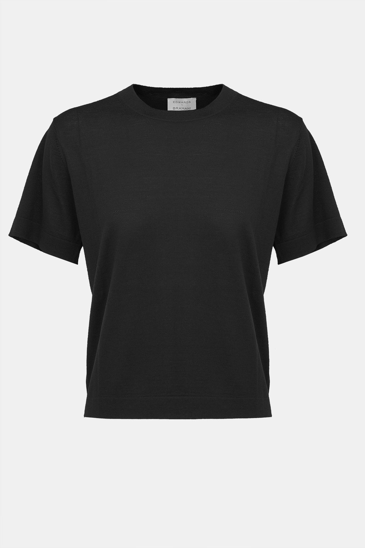 Kadın Siyah Yün Kısa Kollu Kazak