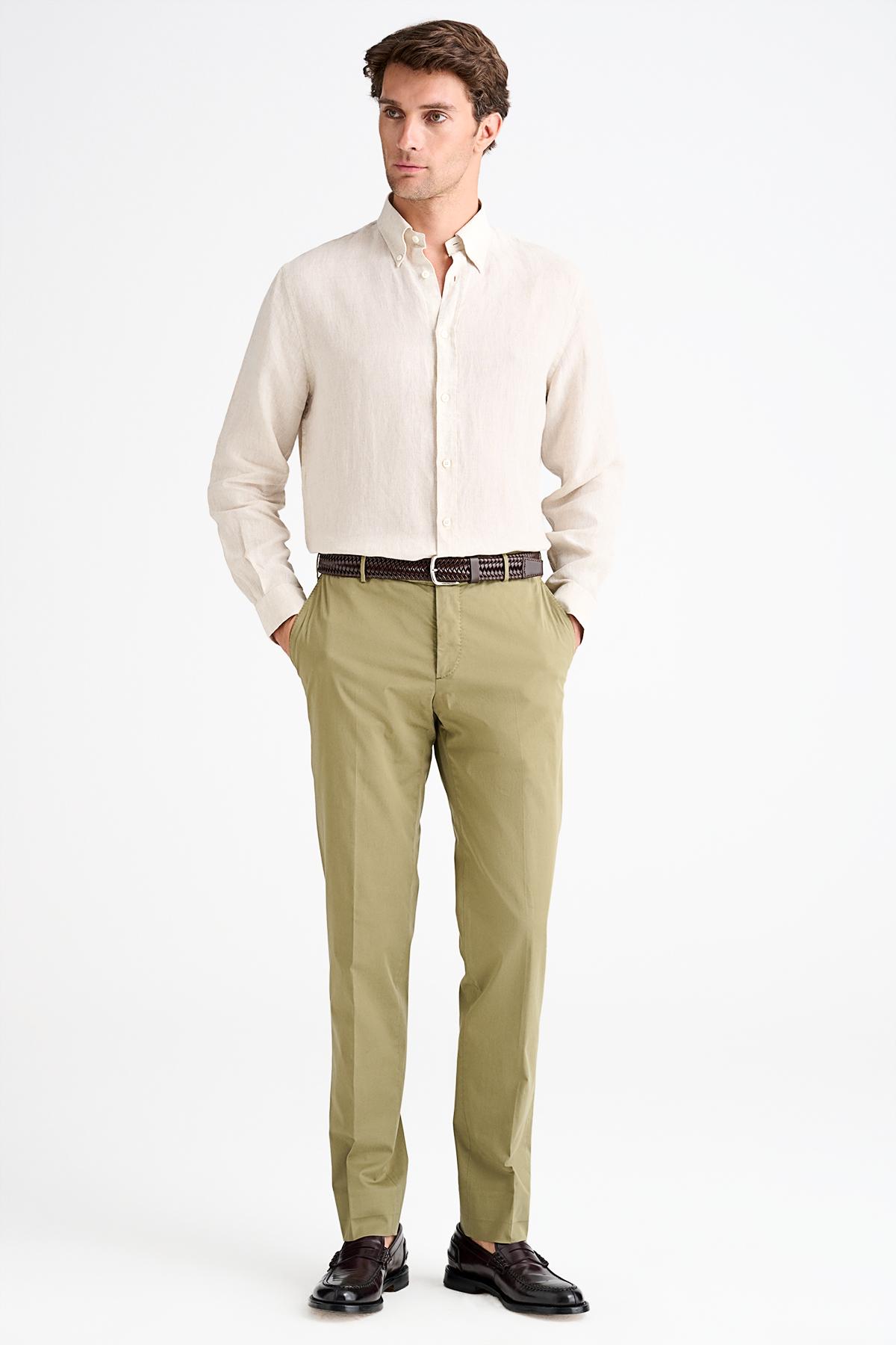 Erkek Yeşil Slim Fit Elastik Bel Bantlı Büzgü İpli Pantolon