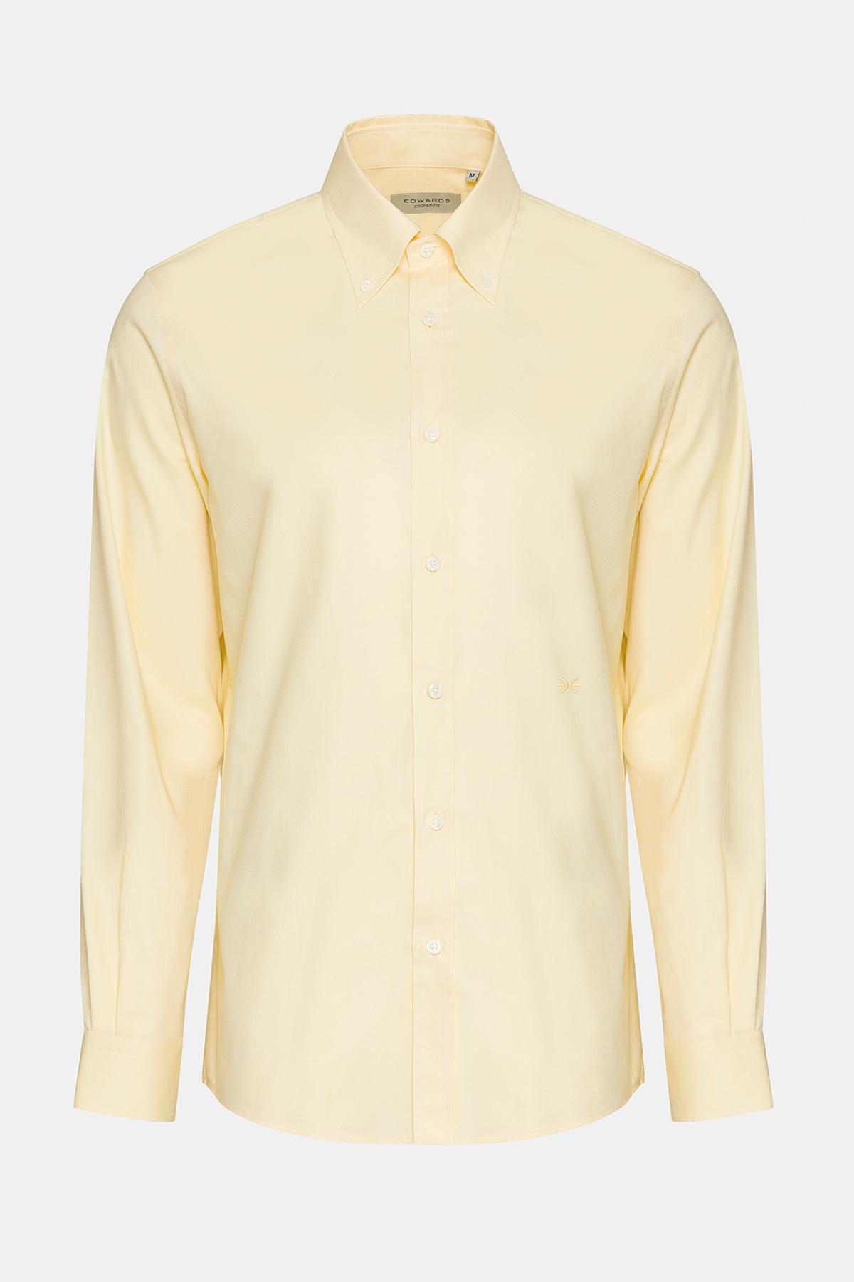 Erkek Sarı Düğmeli Yaka Cooper Fit Spor Gömlek