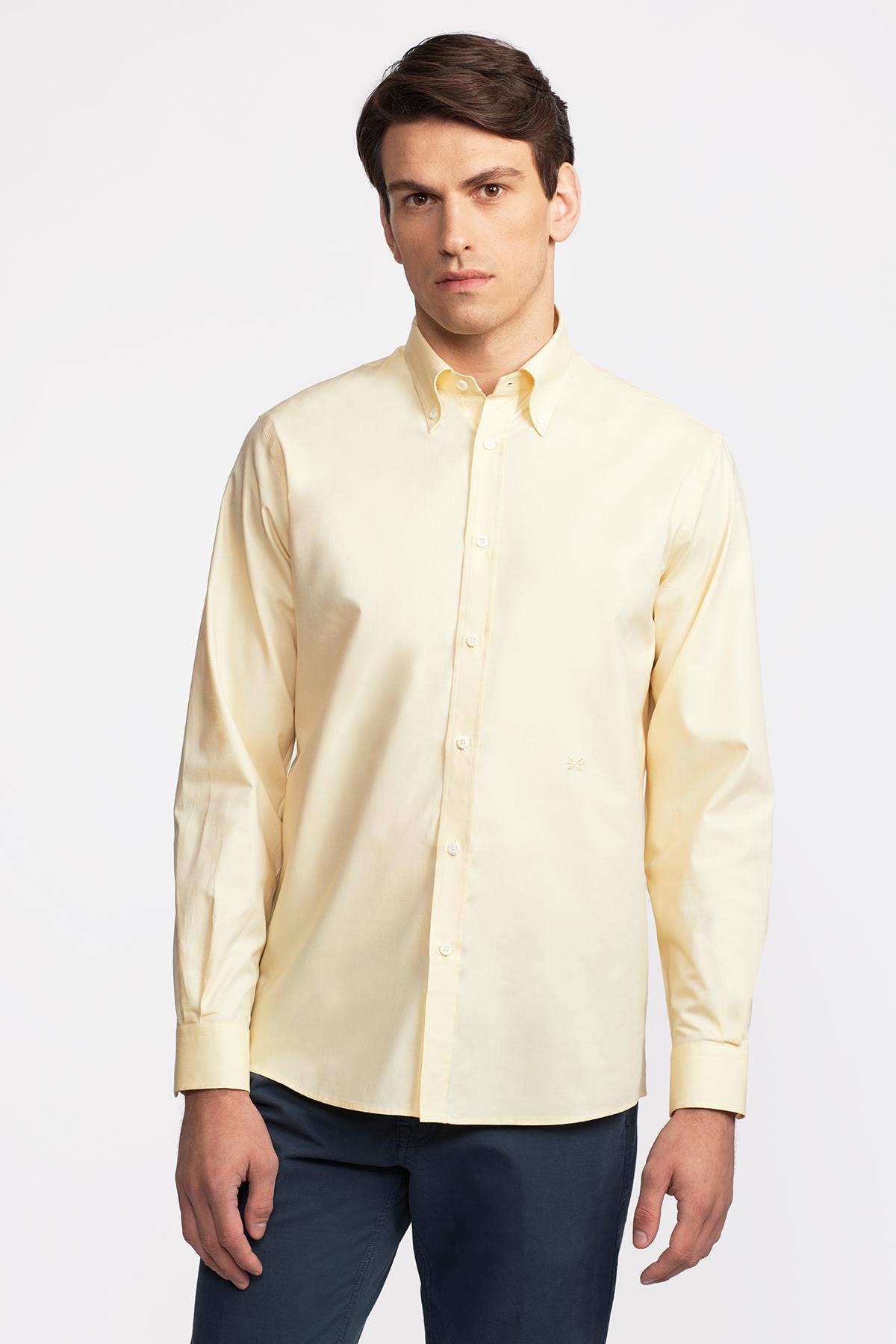 Erkek Sarı Düğmeli Yaka Cooper Fit Spor Gömlek