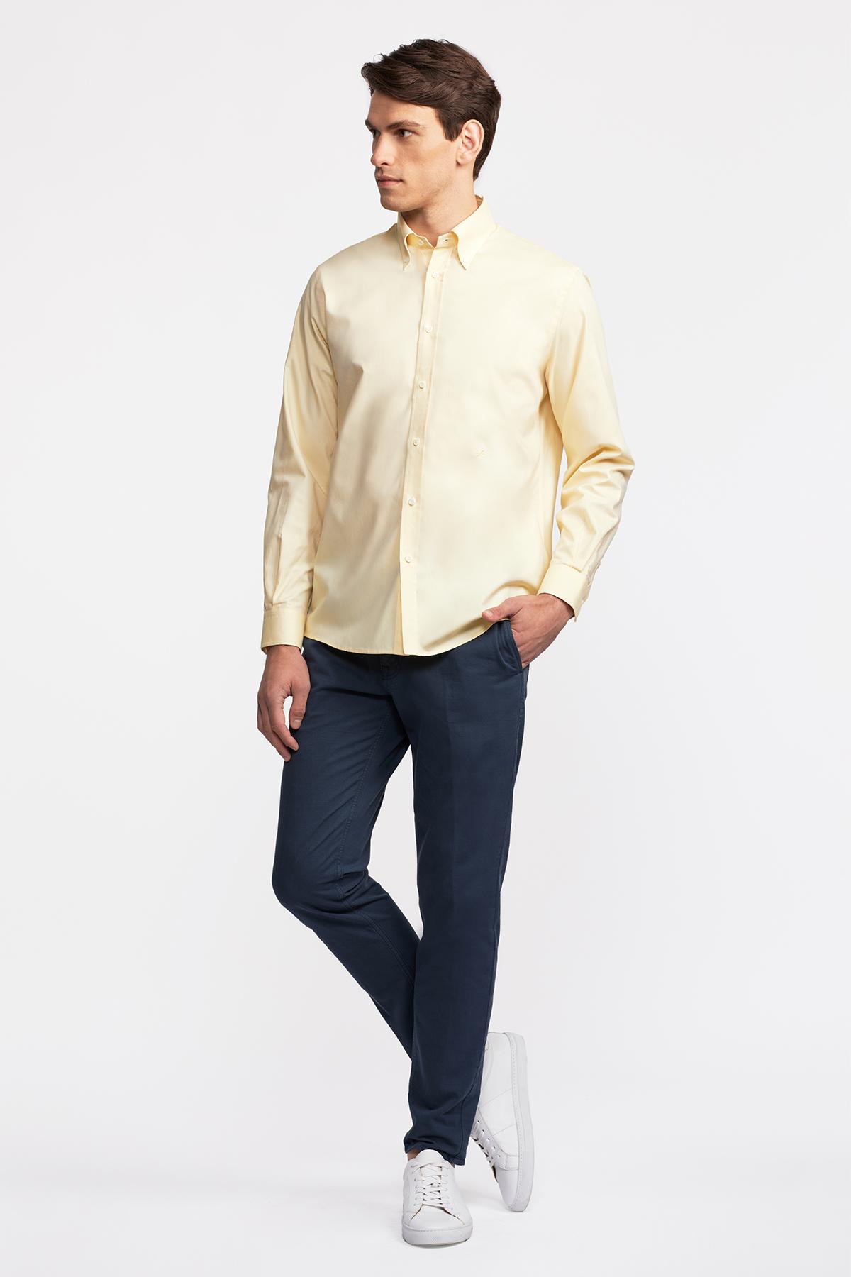 Erkek Sarı Düğmeli Yaka Cooper Fit Spor Gömlek