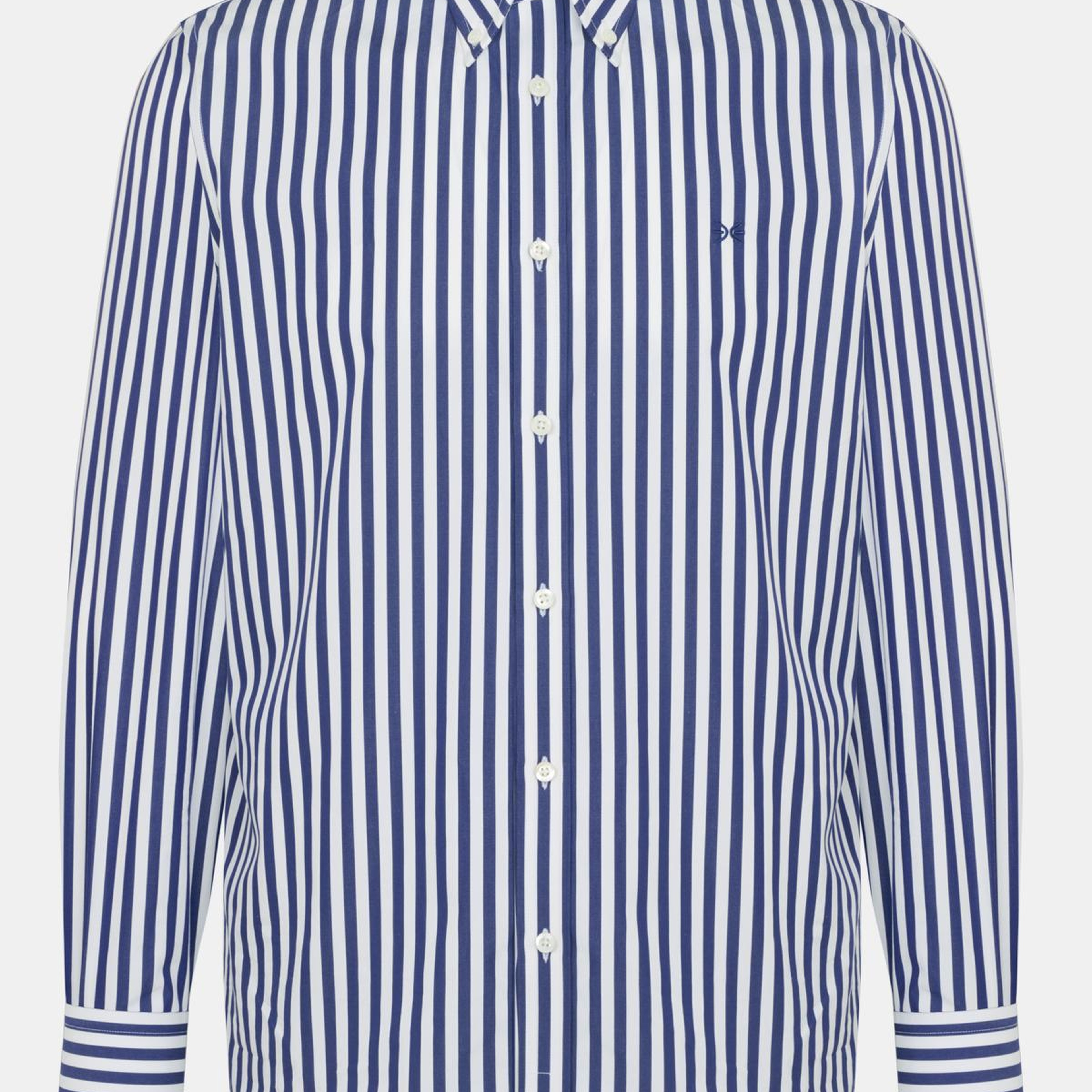 Erkek Lacivert Cooper Fit Düğmeli Yaka Çizgili Spor Gömlek