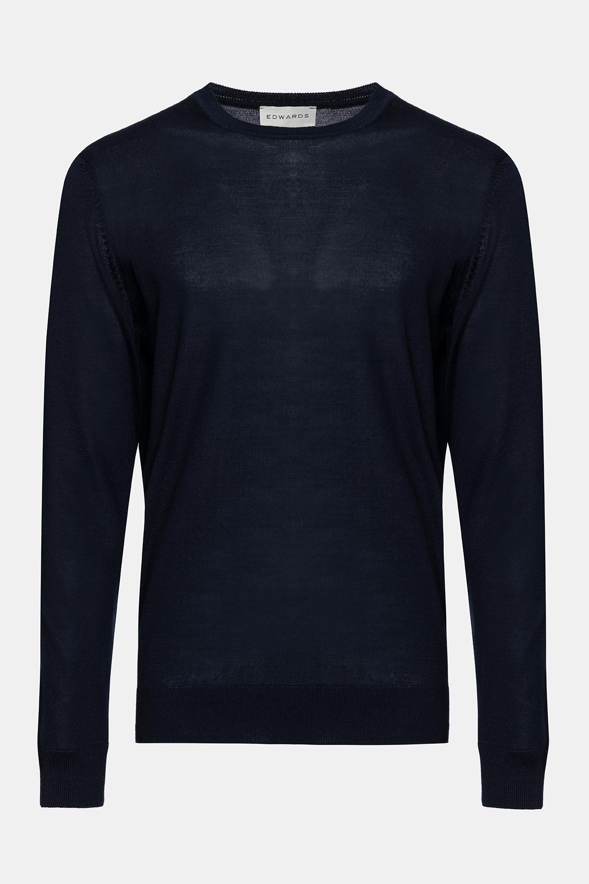 Erkek Lacivert Yün Bisiklet Yaka Kazak