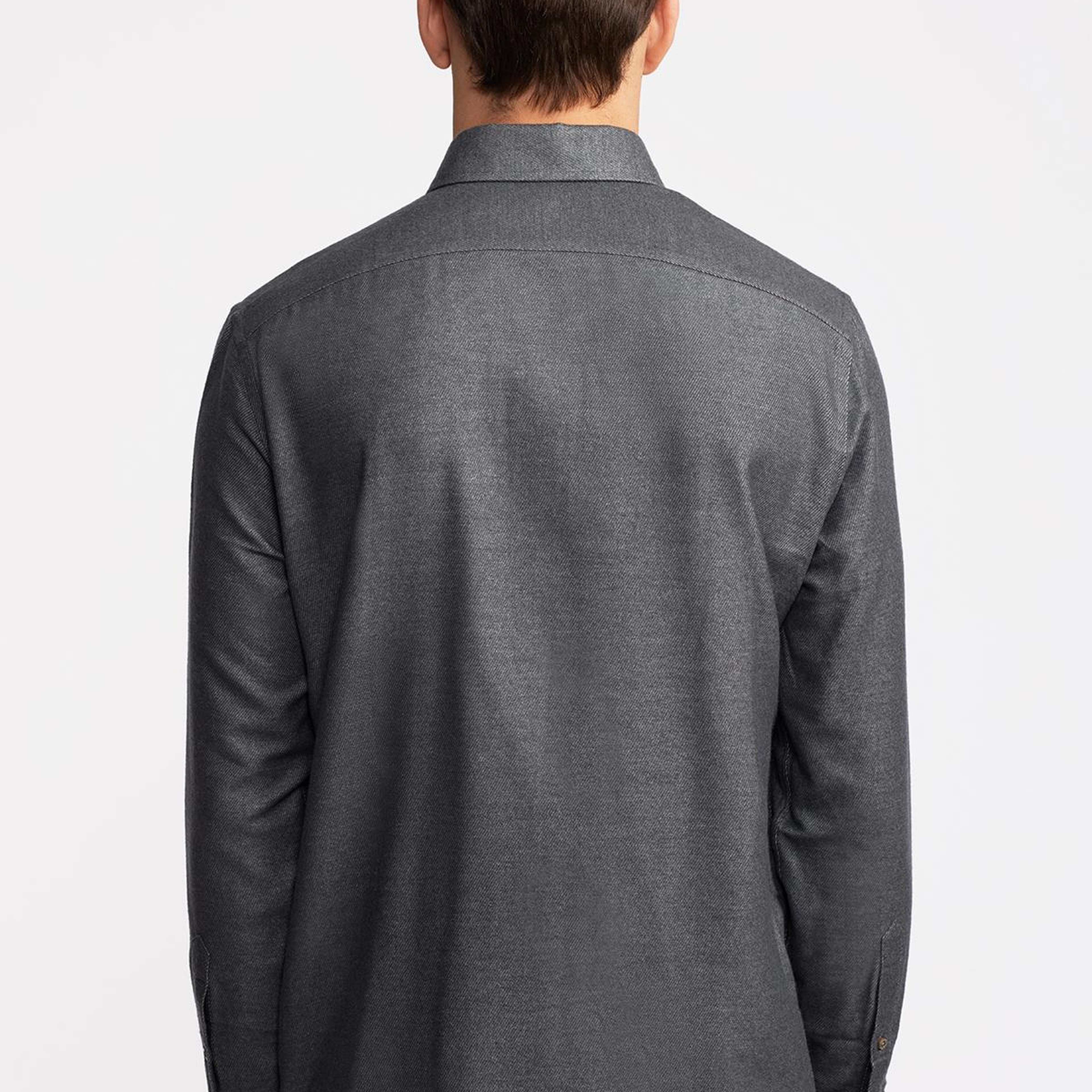 Erkek Koyu Gri Cooper Fit Düğmeli Yaka Flannel Gömlek