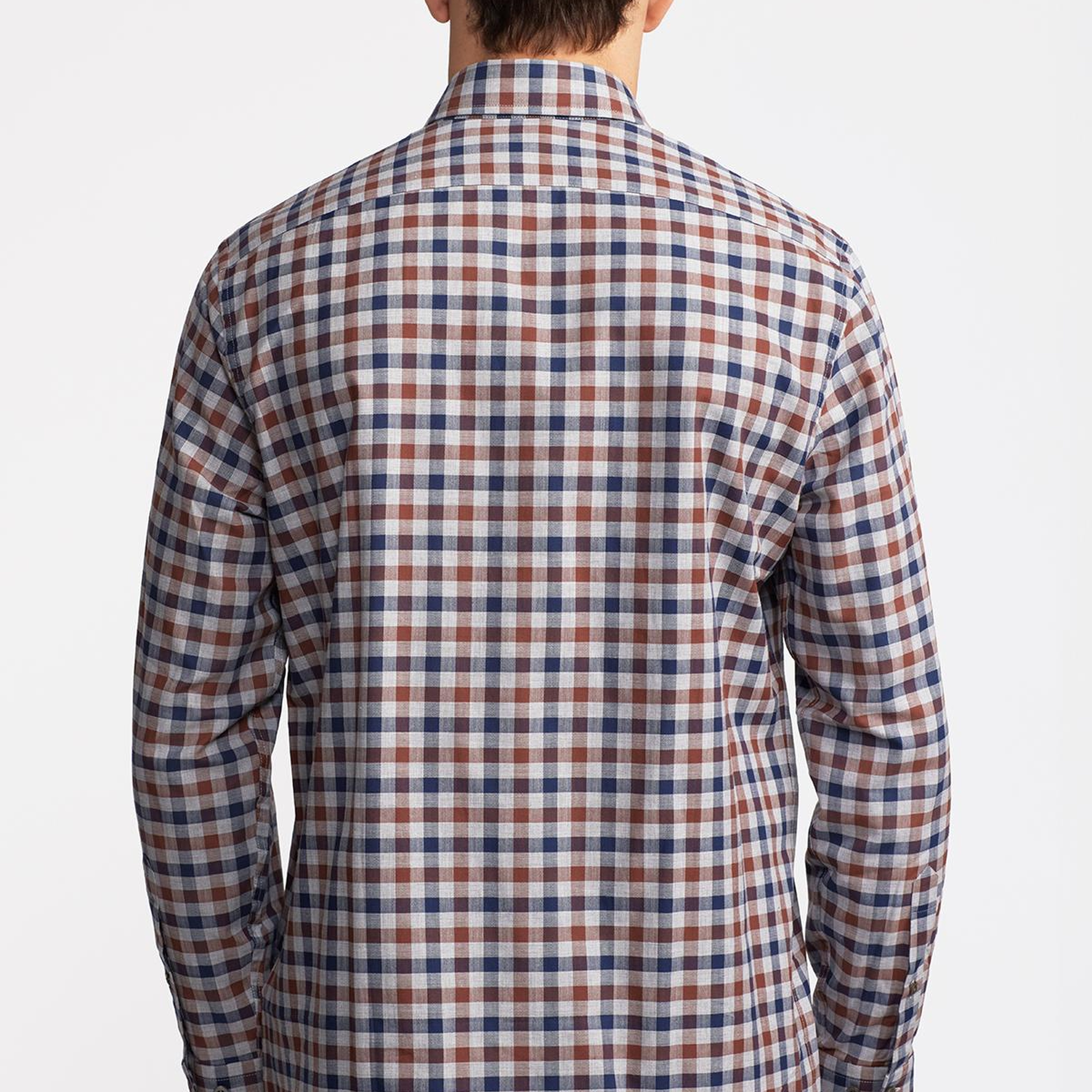 Erkek Kahverengi Cooper Fit Düğmeli Yaka Ekoseli Spor Gömlek