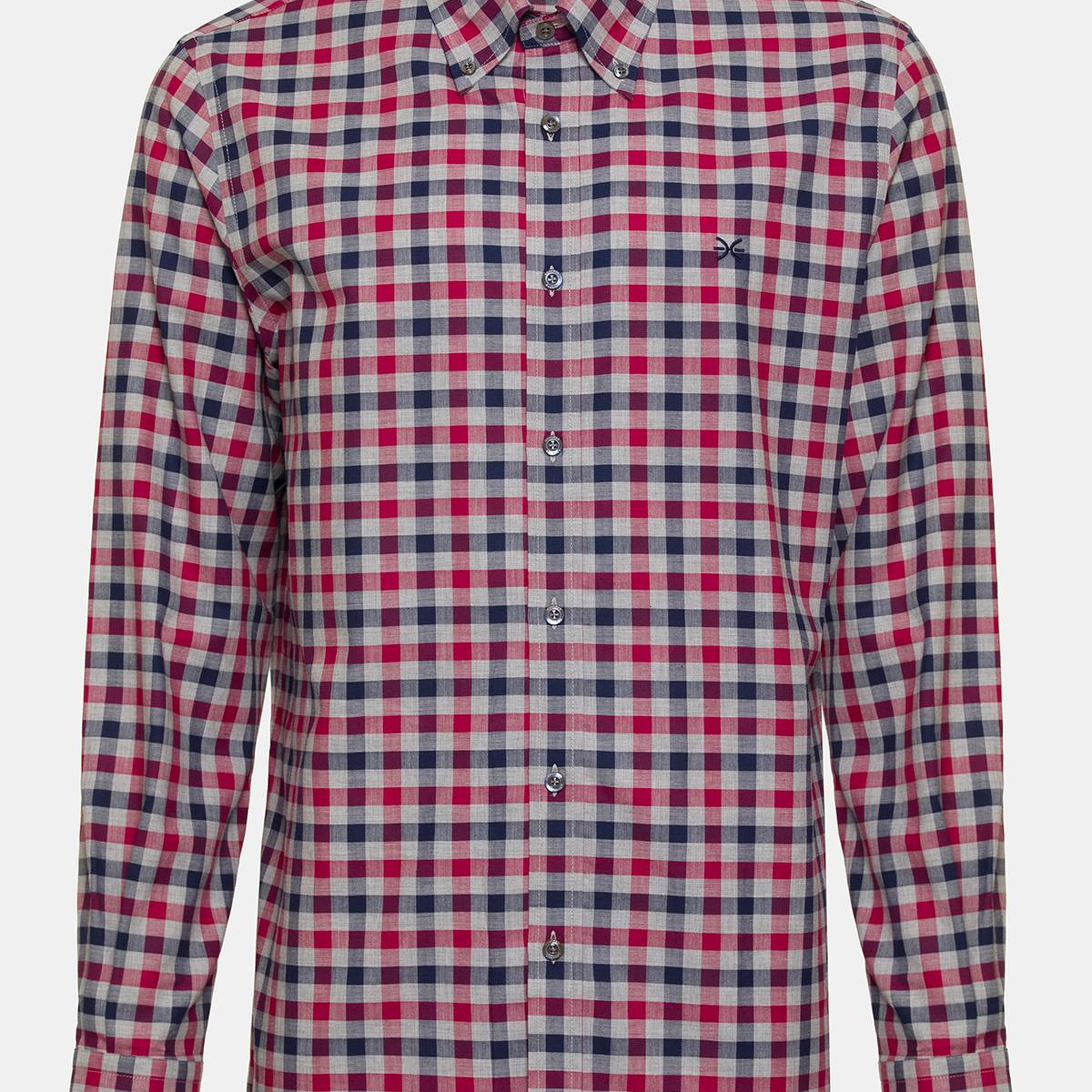 Erkek Bordo Cooper Fit Düğmeli Yaka Ekoseli Spor Gömlek